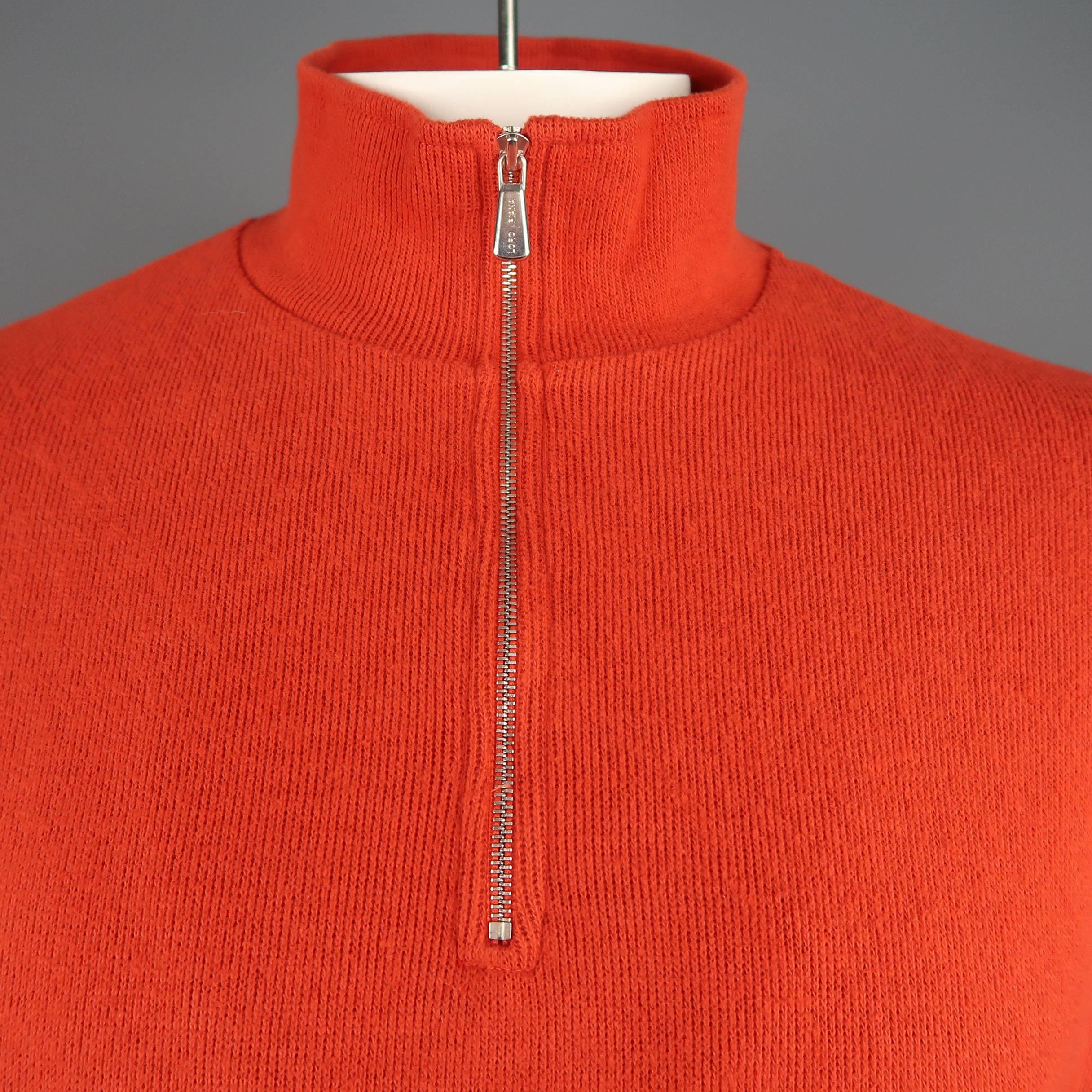 Red Loro Piana Men's Orange Ribbed Jersey Half Zip Mock Neck Pullover