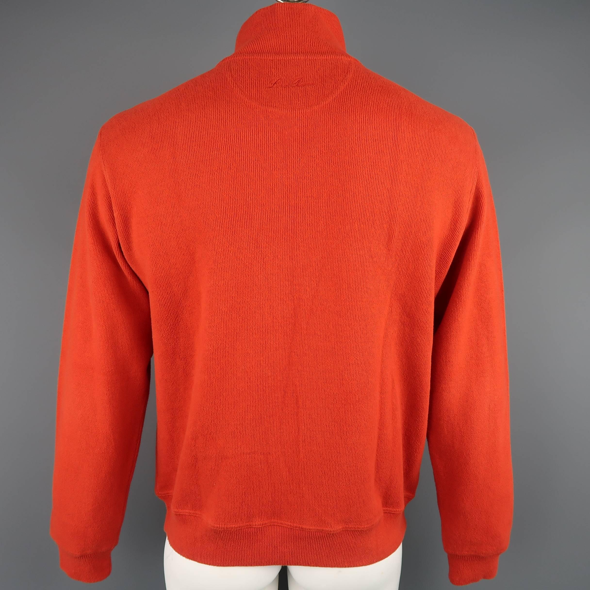 Loro Piana Men's Orange Ribbed Jersey Half Zip Mock Neck Pullover 1