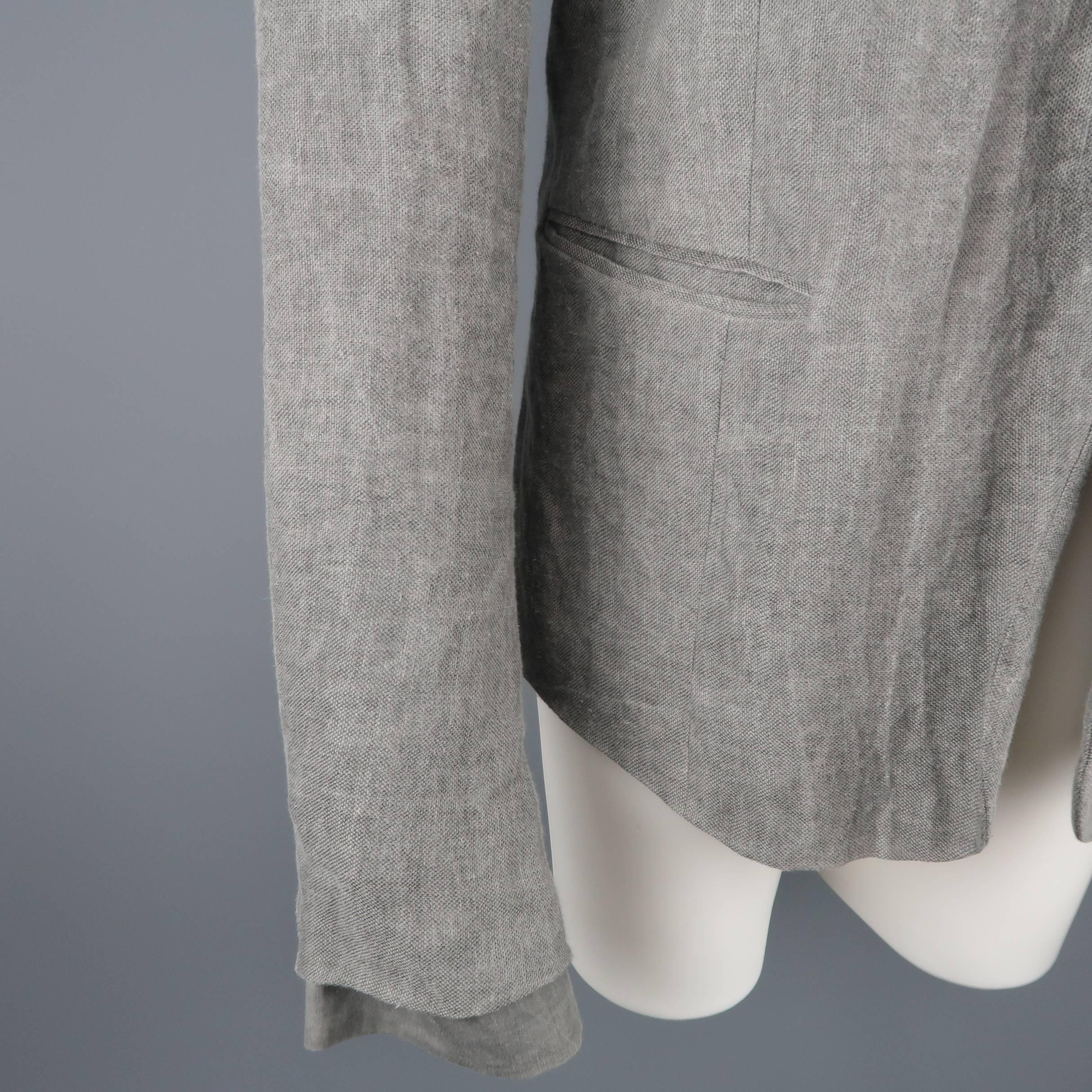 Men's LOST & FOUND S Gray Distressed Hemp Blend Layered Cuff Jacket 1