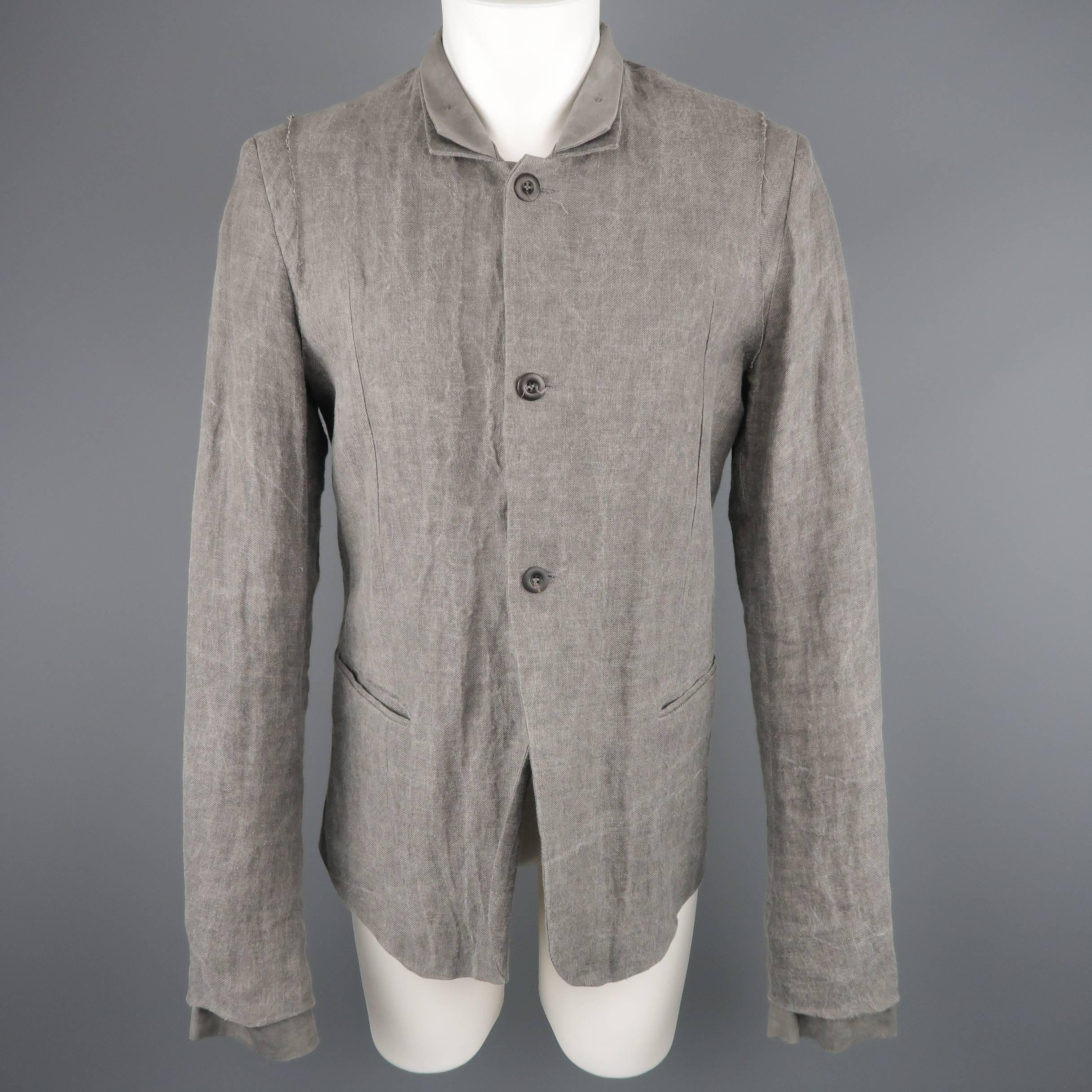 Men's LOST & FOUND S Gray Distressed Hemp Blend Layered Cuff Jacket 2