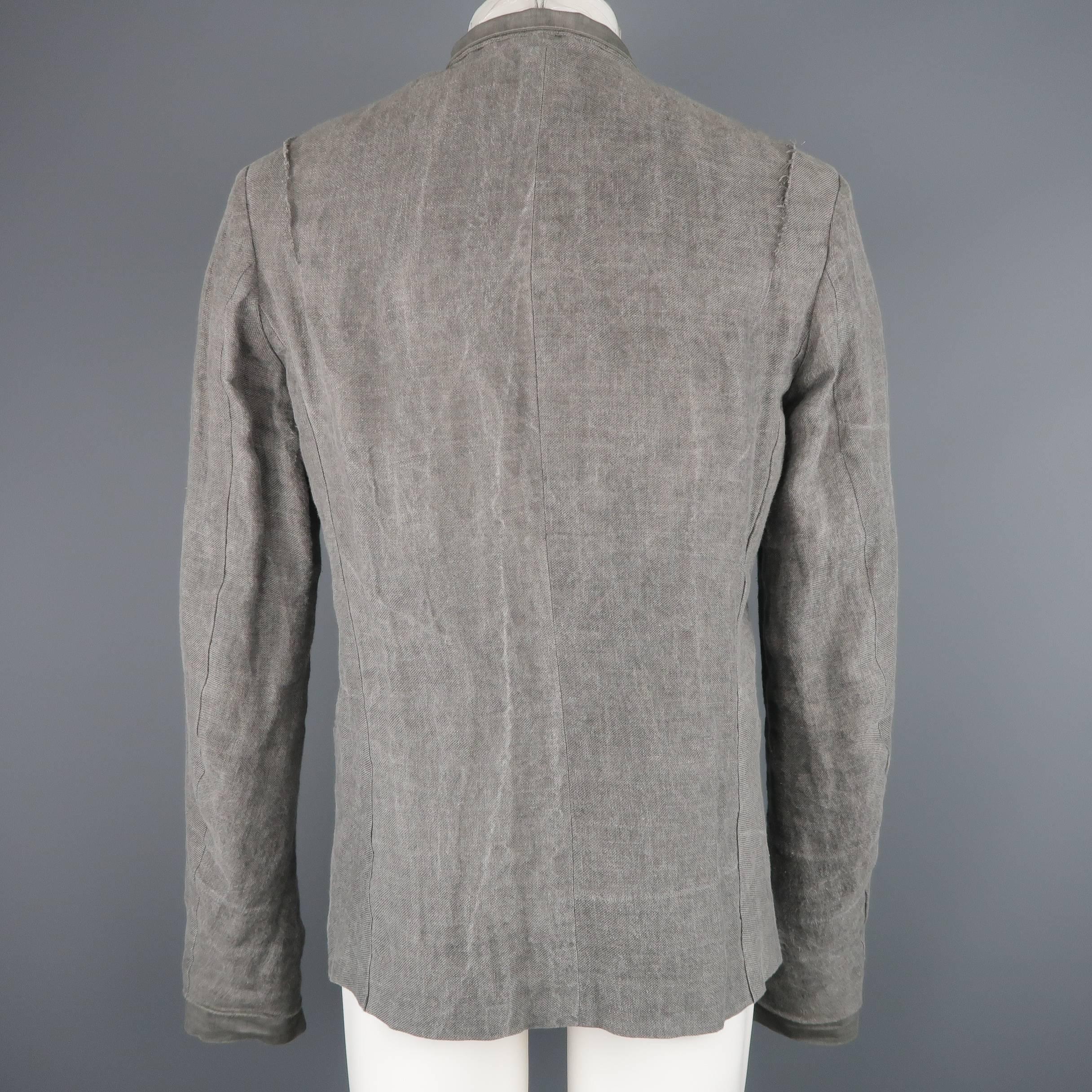 Men's LOST & FOUND S Gray Distressed Hemp Blend Layered Cuff Jacket 3