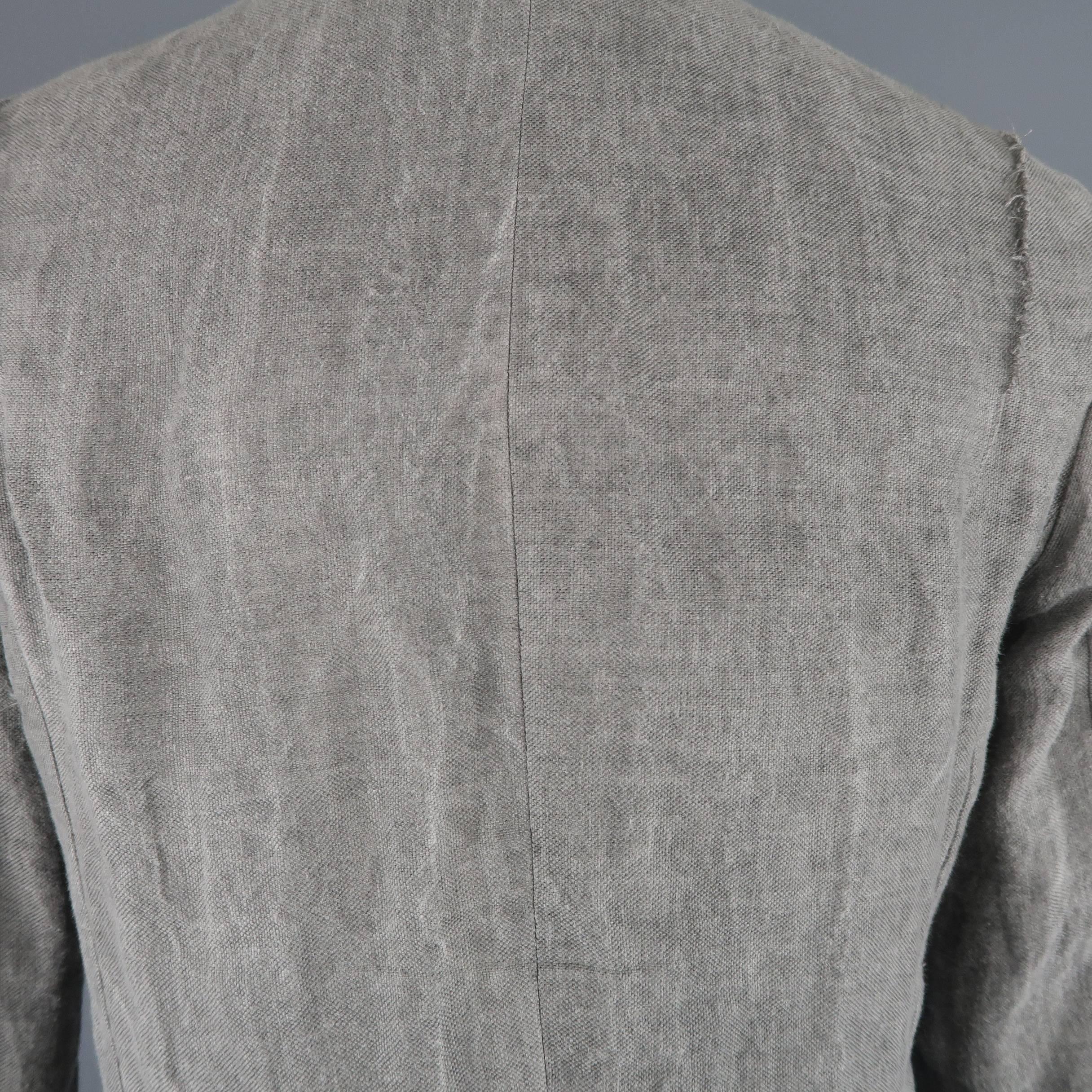 Men's LOST & FOUND S Gray Distressed Hemp Blend Layered Cuff Jacket 4