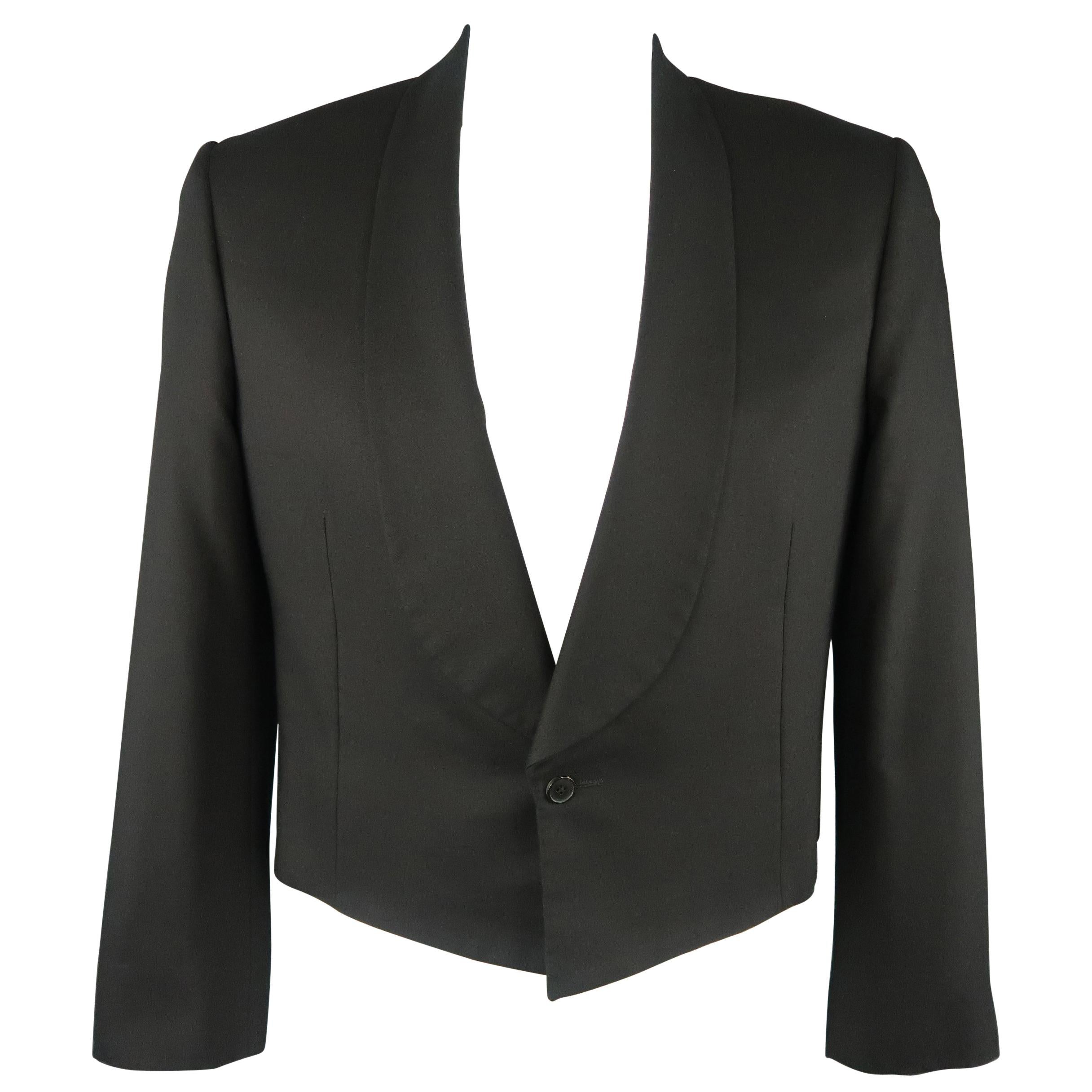 Men's LOUIS VUITTON 44 Black Wool Shawl Collar Cropped Jacket