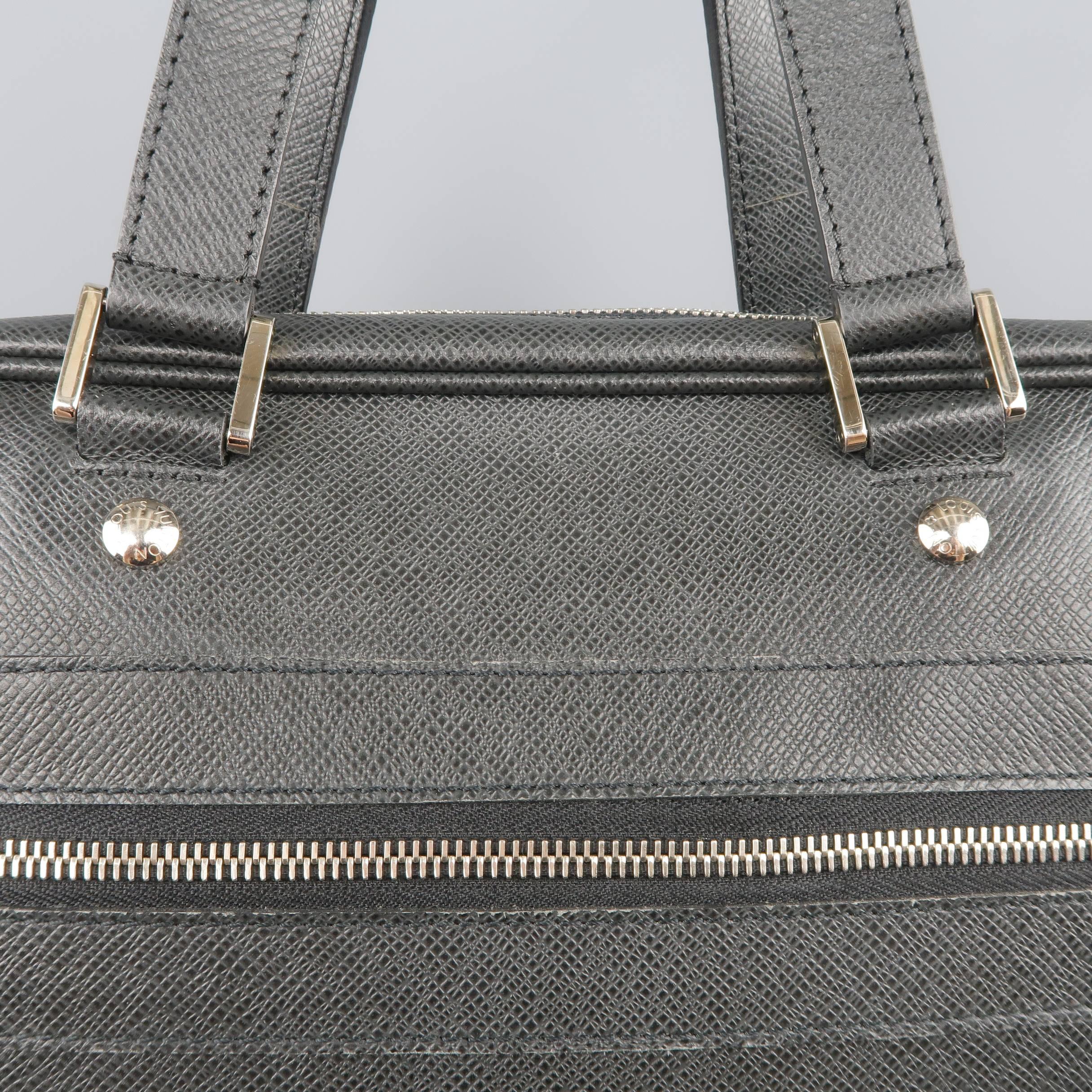 Louis Vuitton Men's Briefcase Black Taiga Textured Leather Travel Bag Attache  2