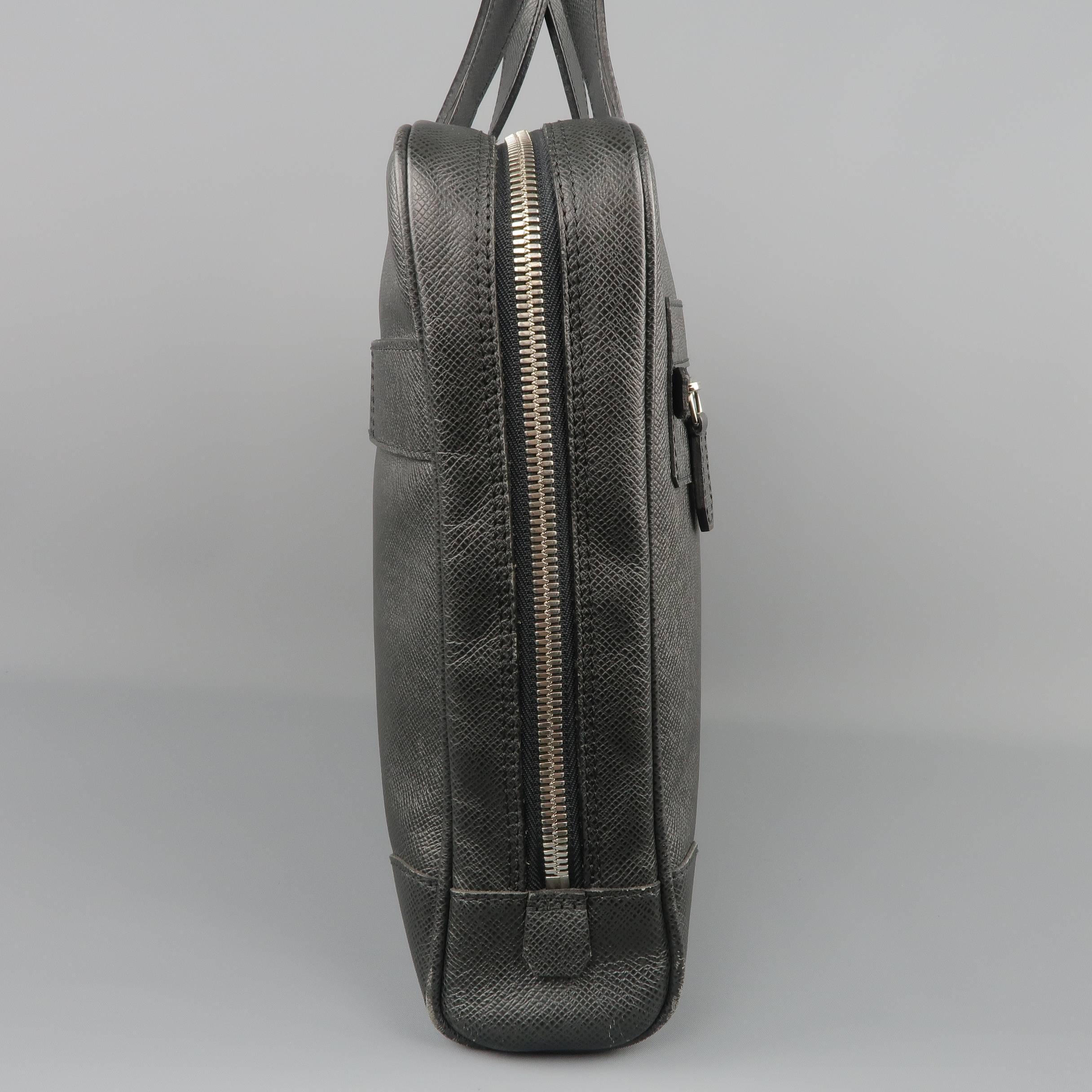 Louis Vuitton Men's Briefcase Black Taiga Textured Leather Travel Bag Attache  5