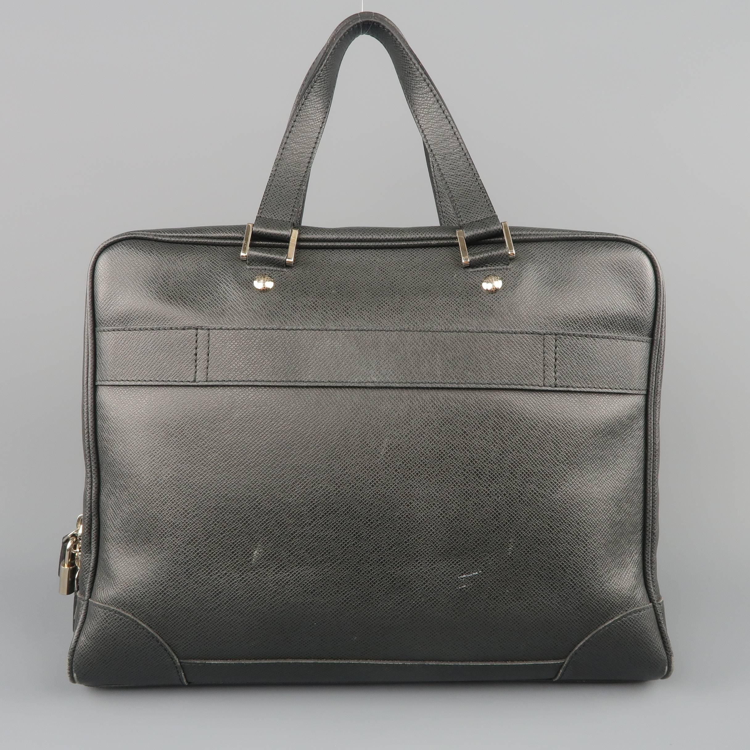 Louis Vuitton Men's Briefcase Black Taiga Textured Leather Travel Bag Attache  6