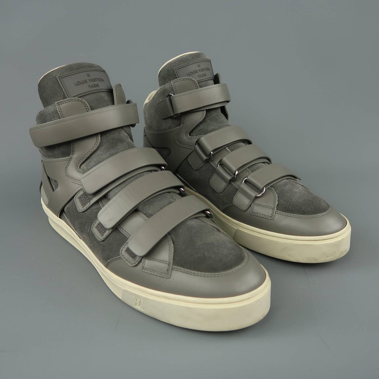 Men&#39;s LOUIS VUITTON Sneaker Size 11 Gray Leather and Suede Velcro High Top Boxing at 1stdibs