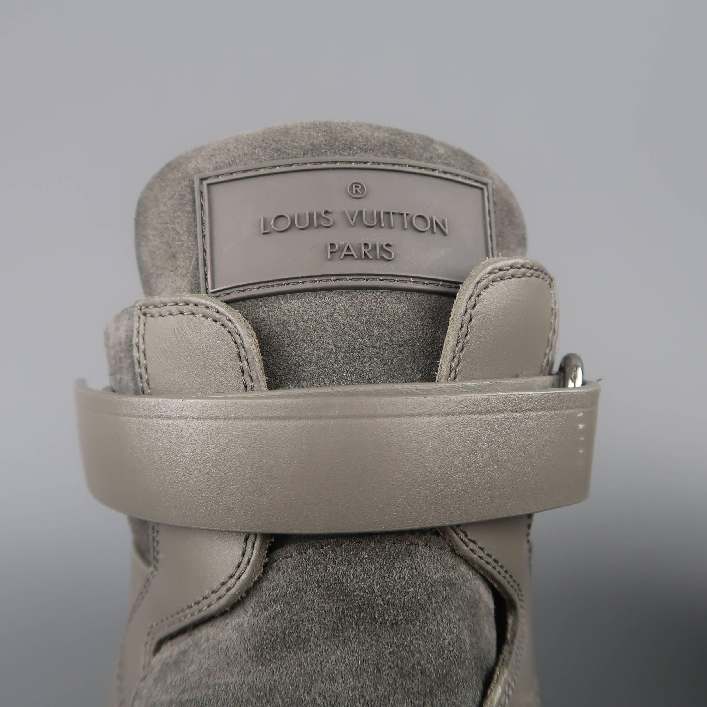 Men's LOUIS VUITTON Sneaker Size 11 Gray Leather & Suede Velcro High Top Boxing In Fair Condition In San Francisco, CA