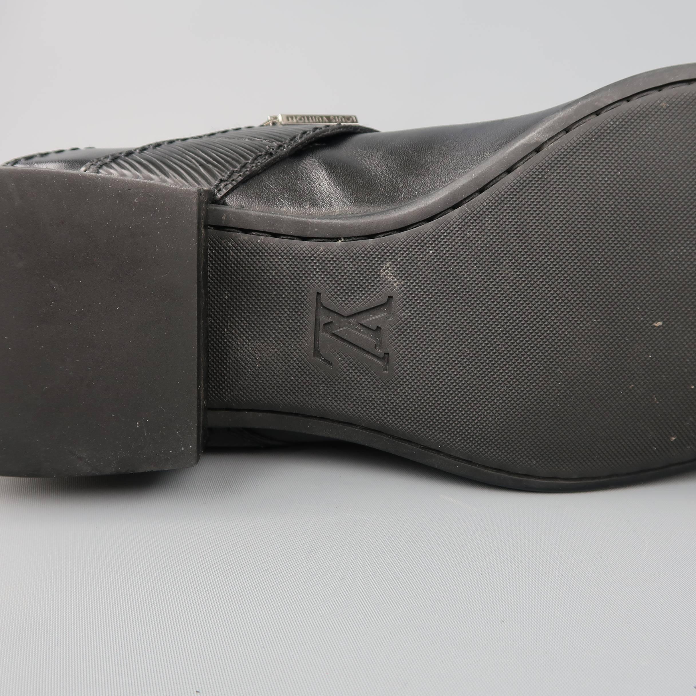 Men's LOUIS VUITTON Size 11.5 Black Epi Leather Buckle Strap Ankle Boots 2