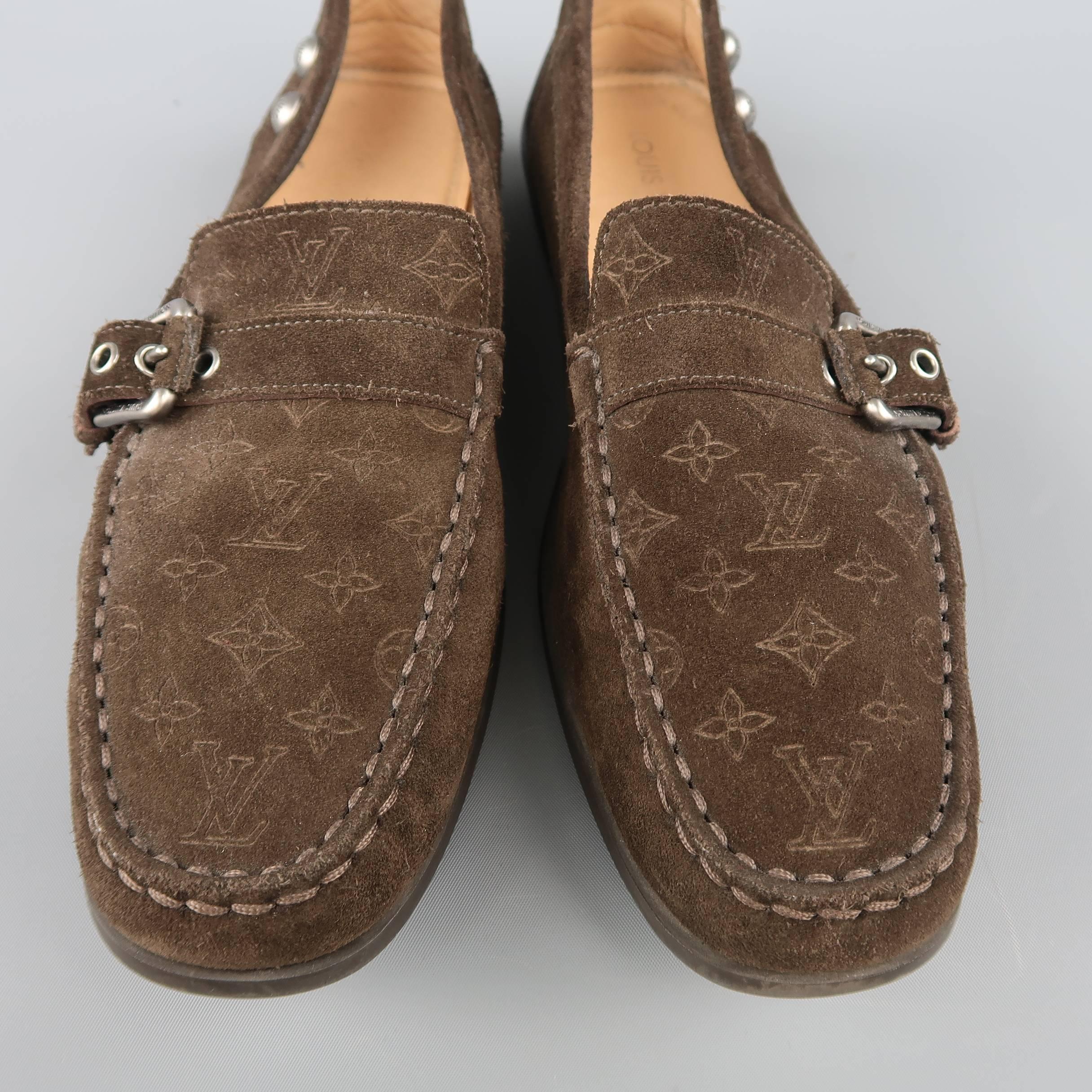 Black Louis Vuitton Women's Brown Monogram Suede Buckle Strap Slip On Loafers