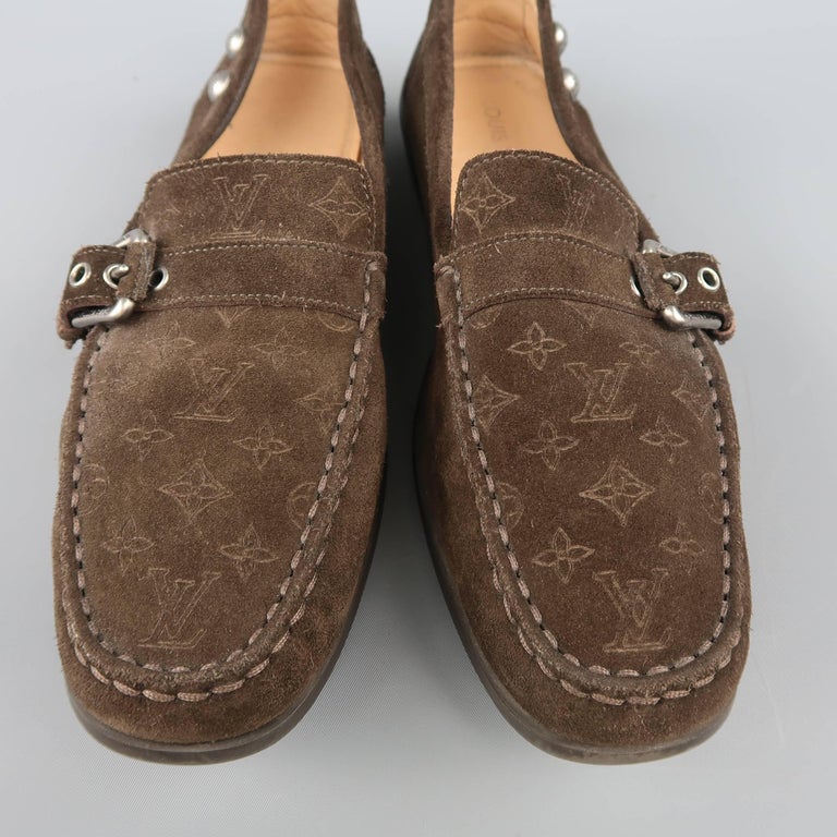 Louis Vuitton Women's Brown Monogram Suede Buckle Strap Slip On Loafers