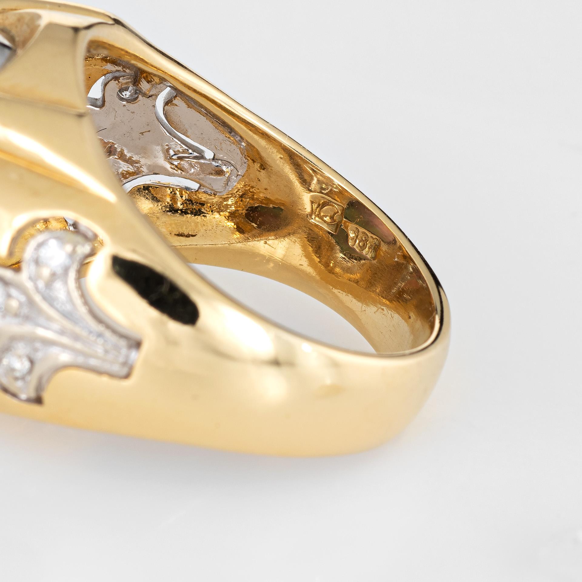 Men's Mabe Pearl Diamond Ring Fleur de Lis Vintage Fine Jewelry Estate 2