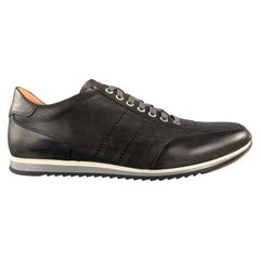 Men's MAGNANNI Size 10 Charcoal Leather Lace Up Sneakers