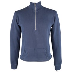 Men's MAISON MARTIN MARGIELA Size L Navy Cotton Half Zip High Collar Sweatshirt