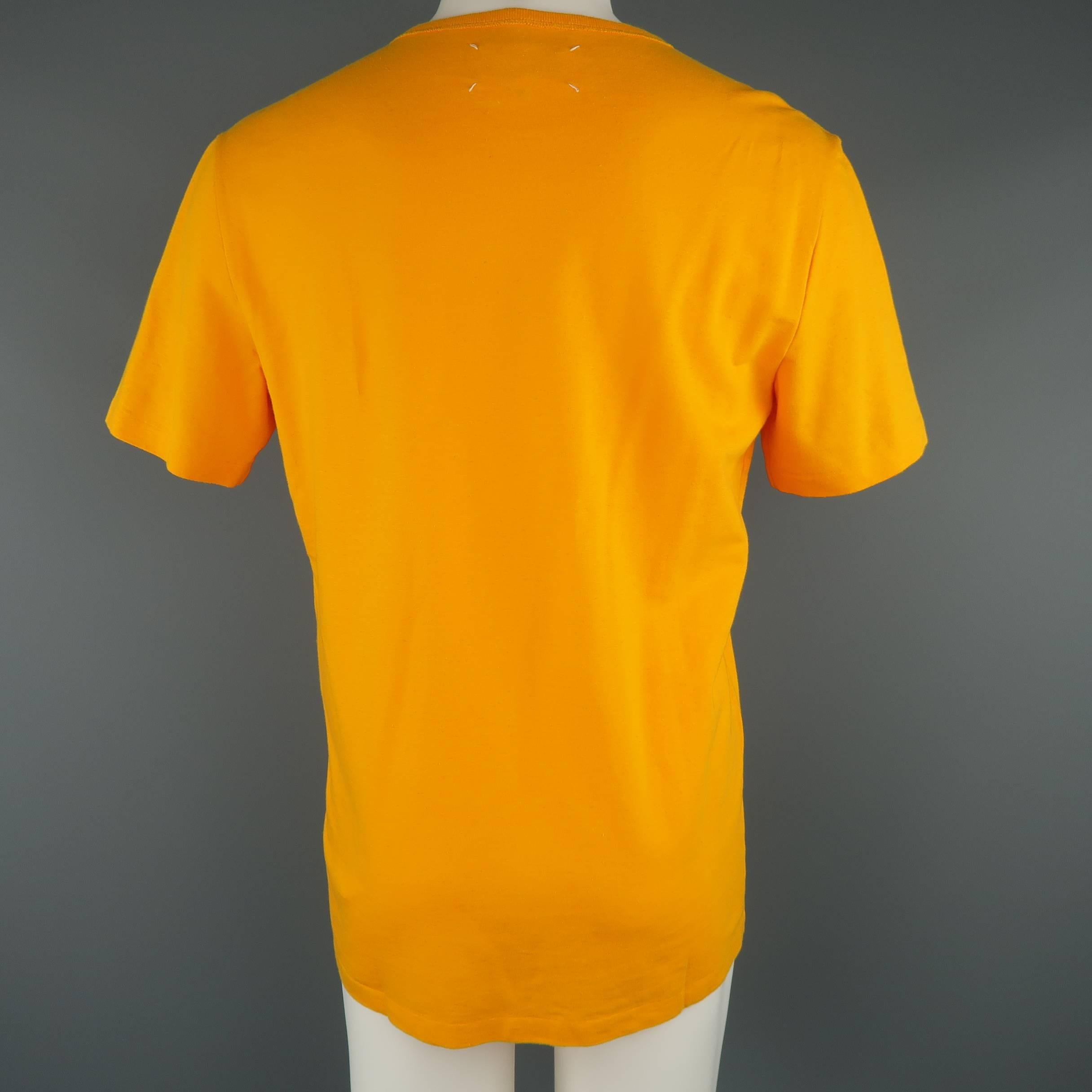 Men's  MAISON MARTIN MARGIELA Size M Citrus Orange Cotton Pocket T-shirt 1
