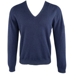 Men's MAISON MARTIN MARGIELA Size M Navy Cashmere V Neck Stitches Pullover
