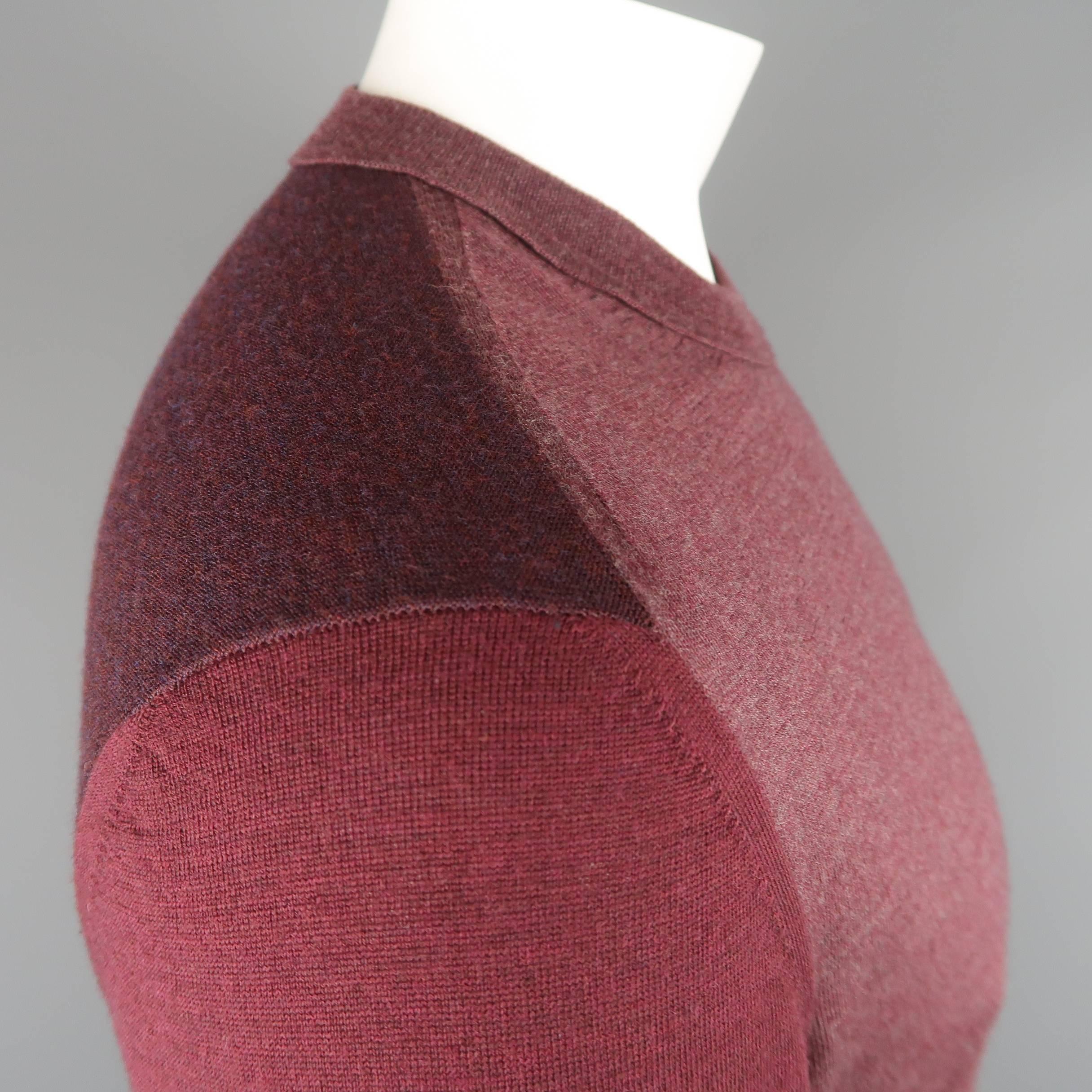 Brown Men's MAISON MARTIN MARGIELA Size XL Burgundy Color Block Wool Pullover