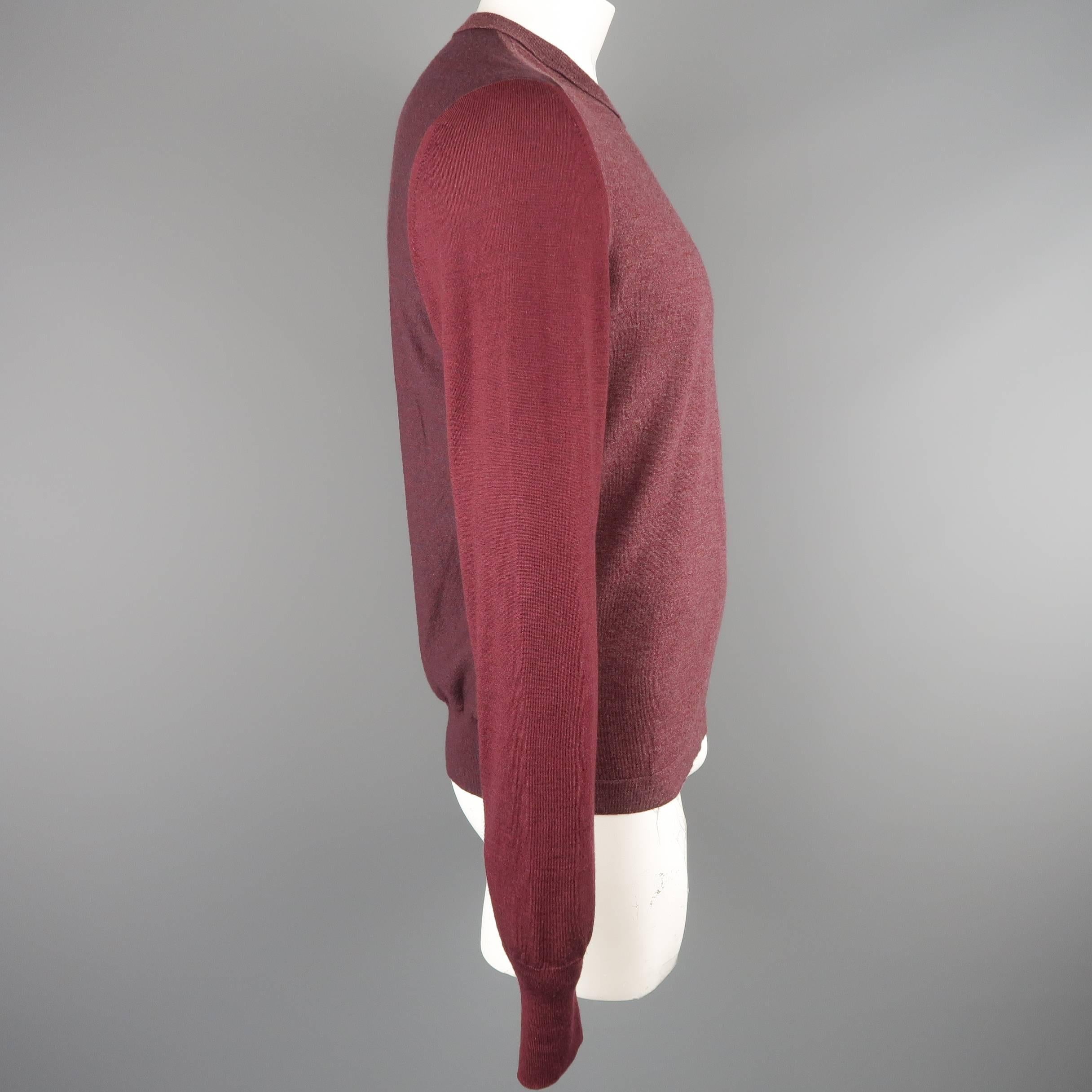 Men's MAISON MARTIN MARGIELA Size XL Burgundy Color Block Wool Pullover In Good Condition In San Francisco, CA