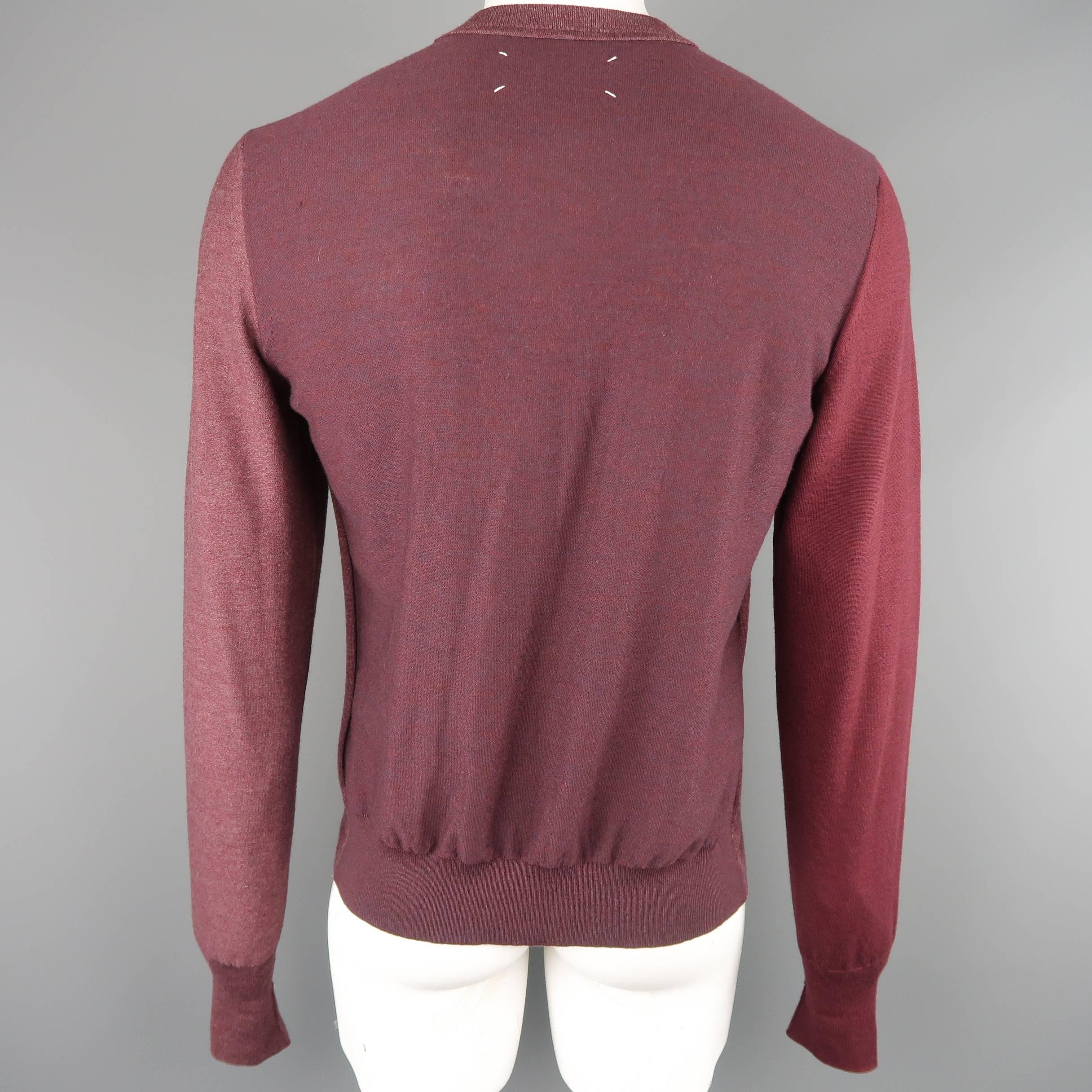 Men's MAISON MARTIN MARGIELA Size XL Burgundy Color Block Wool Pullover 1