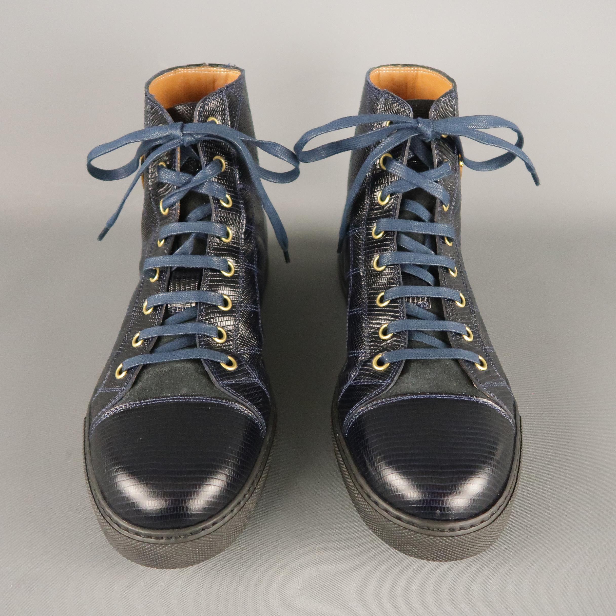 Men's MARC JACOBS Size 7 Navy Embossed Leather High Top Sneakers In Excellent Condition In San Francisco, CA