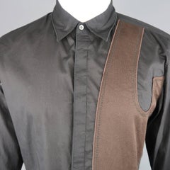 Hommes MARITHE+FRANCOIS GIRBAUD Taille M Chemise noire à pattes cachées et patchs marron