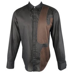 Men's MARITHE+FRANCOIS GIRBAUD Size M Black Hidden Placket Brown Patch Shirt