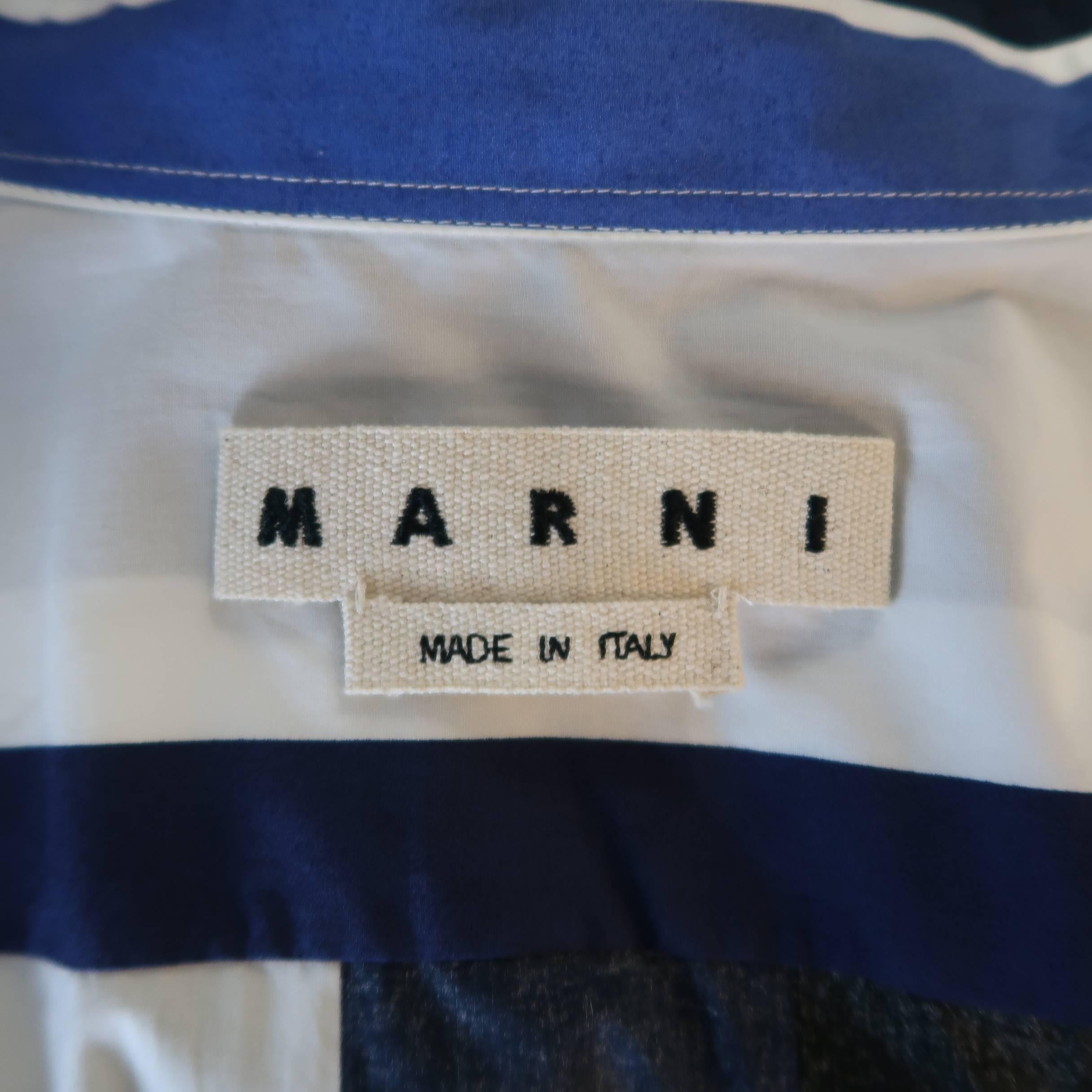 Men's MARNI Size L White Green Burgundy & Navy Stripe Cotton Short Sleeve Shirt 2