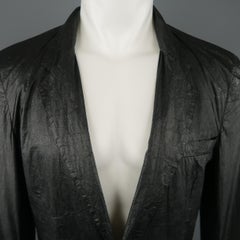 Men's MARTIN MARGIELA 38 Black Wrinkled Coated Paper Notch Lapel Jacket
