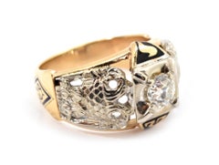 Men's Masonic 10 Karat Yellow Gold and 0.50 Carat Diamond Ring