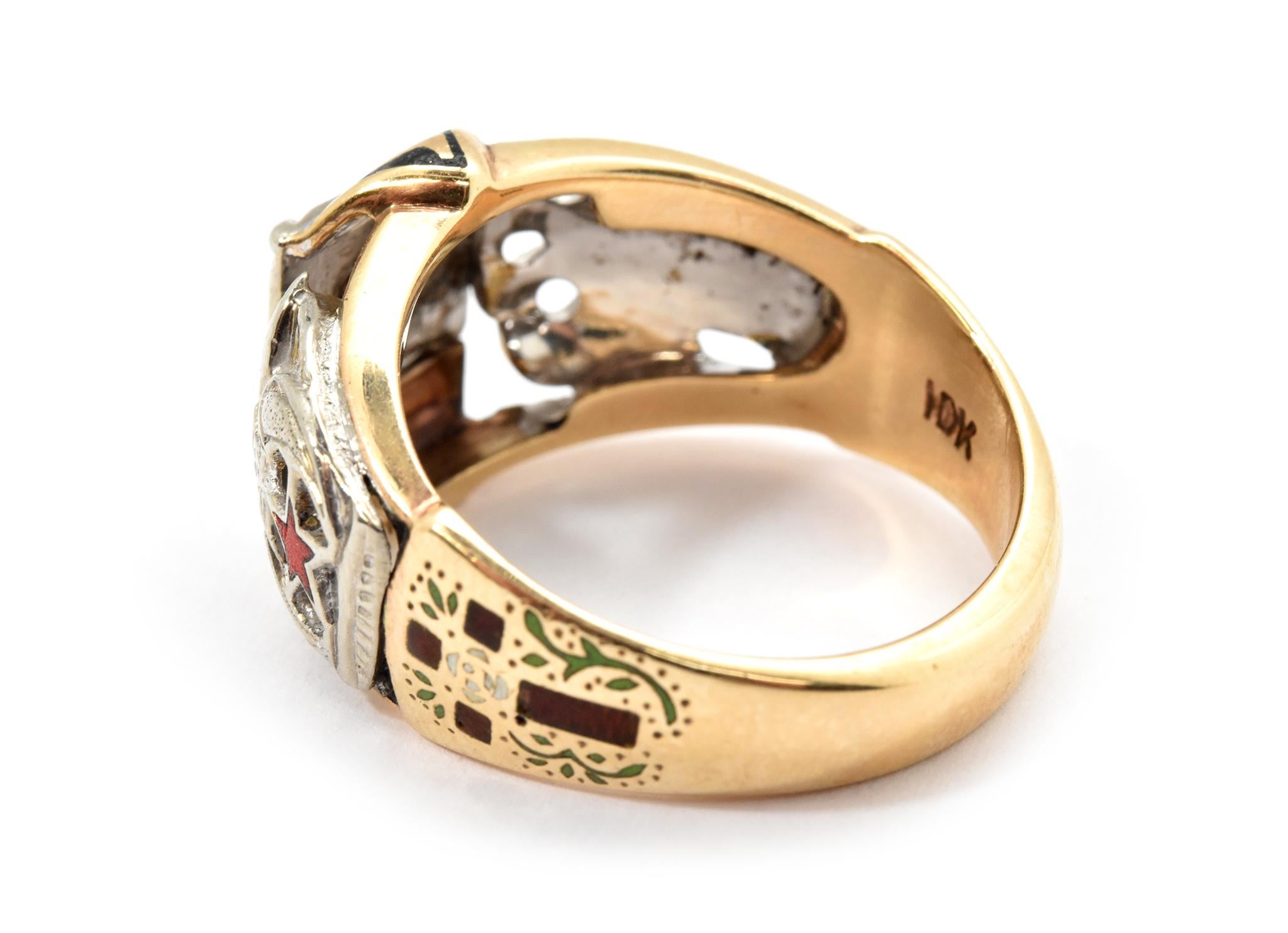 Modern Men's Masonic 10 Karat Yellow Gold and 0.50 Carat Diamond Ring