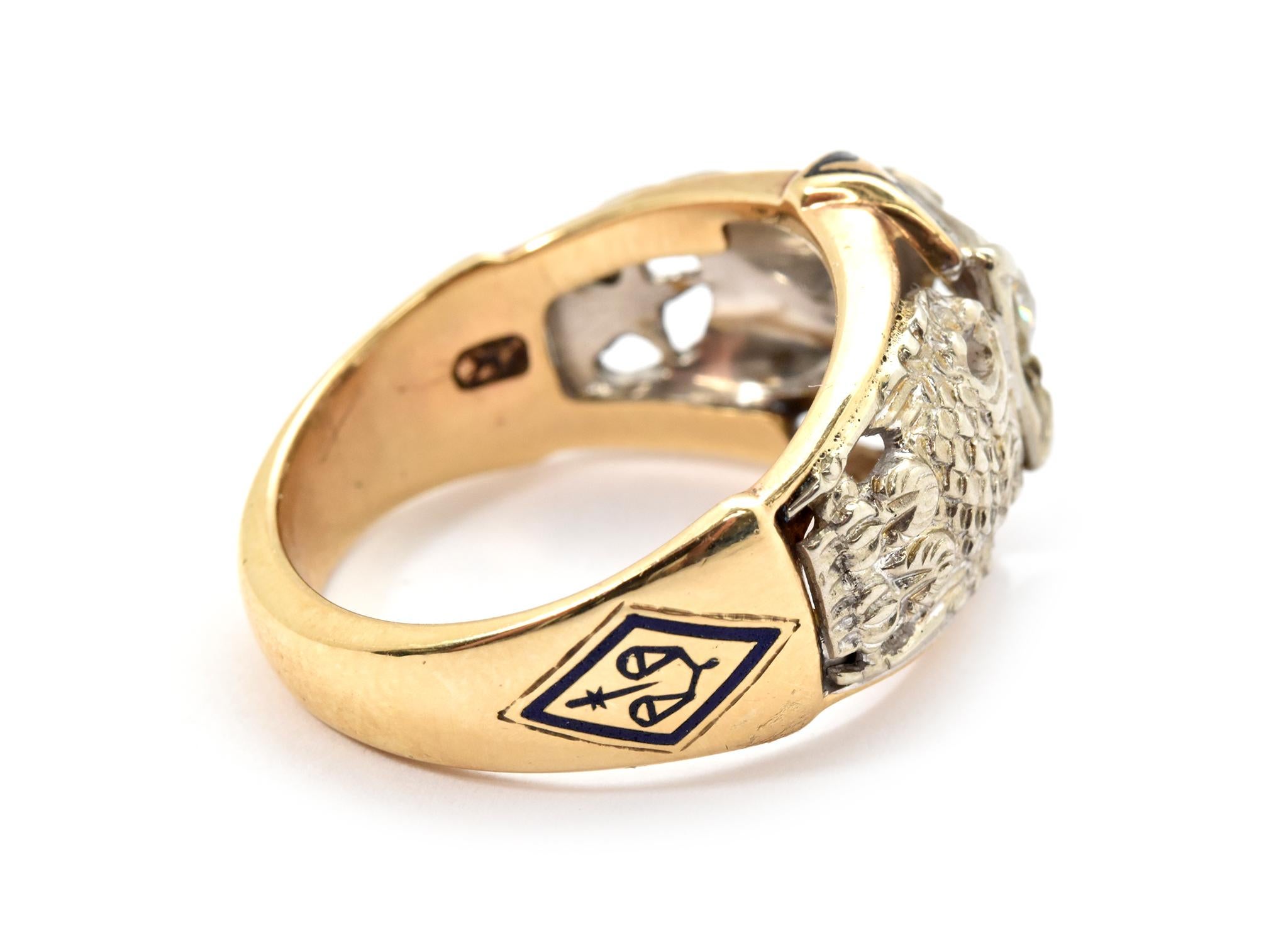 Round Cut Men's Masonic 10 Karat Yellow Gold and 0.50 Carat Diamond Ring