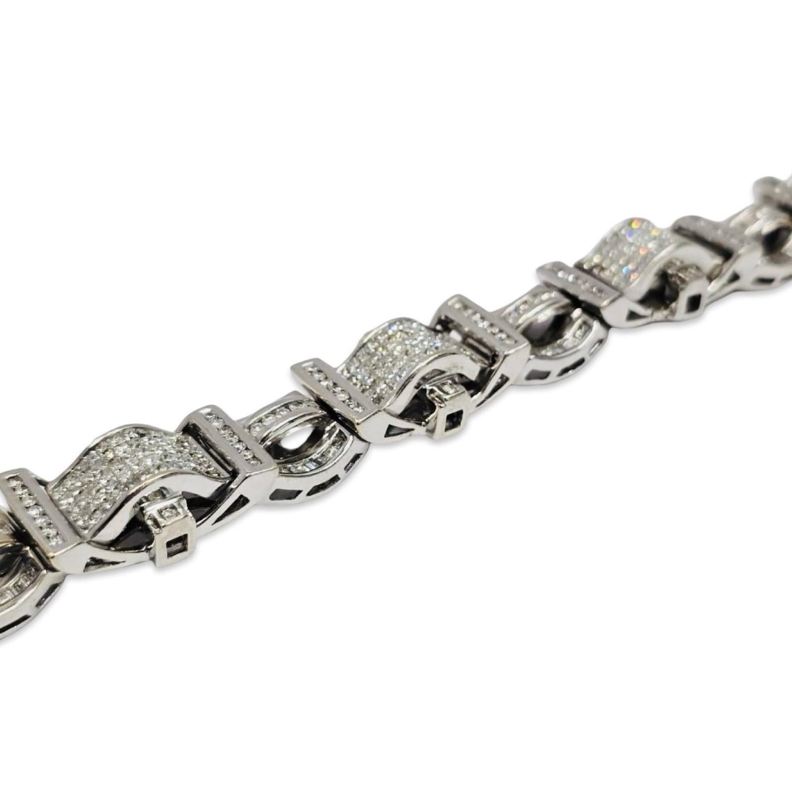 Bracelet Hommes Massive 15.02ctw Diamonds Art Deco Revival Link Bracelet 14K White Gold 9