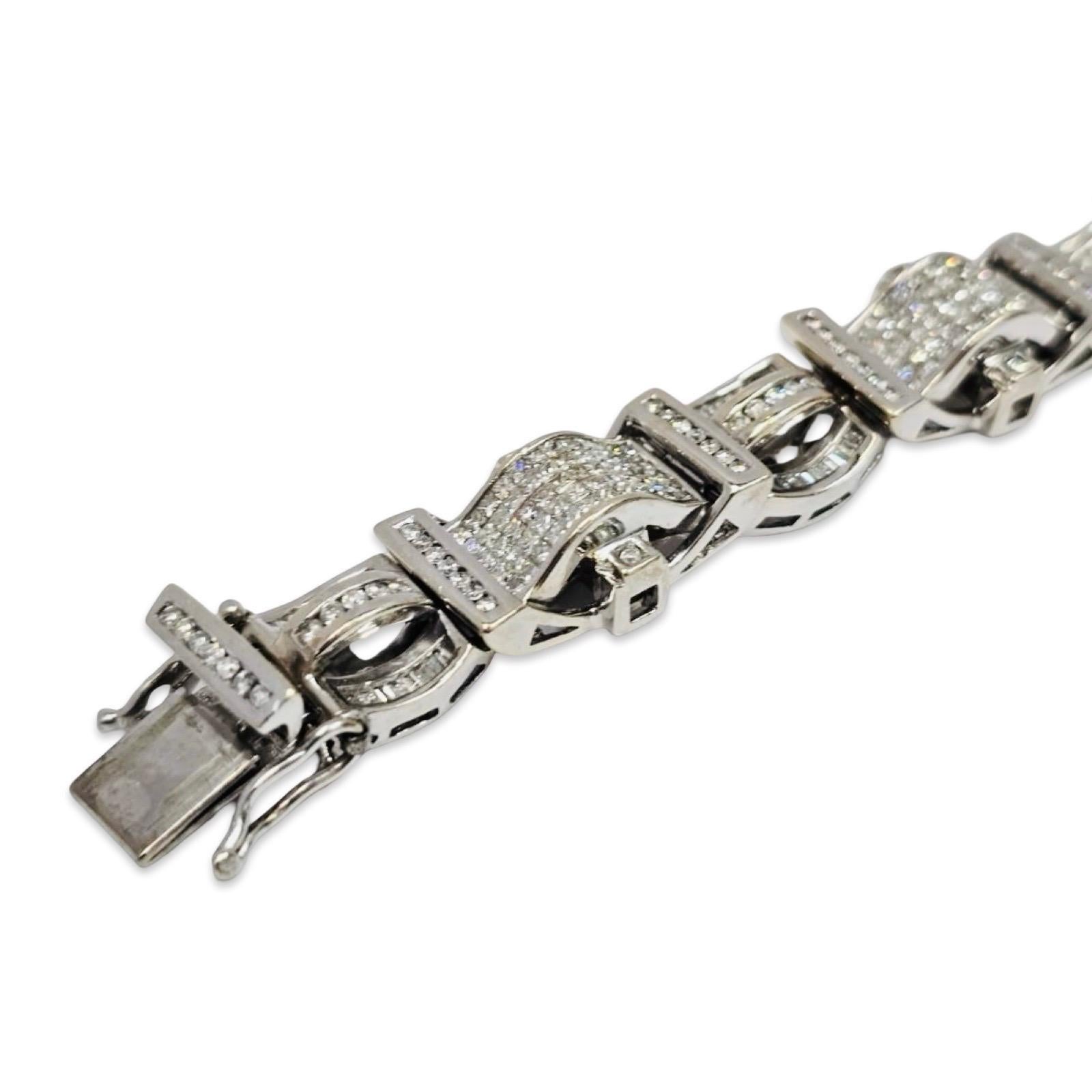 Bracelet Hommes Massive 15.02ctw Diamonds Art Deco Revival Link Bracelet 14K White Gold 9