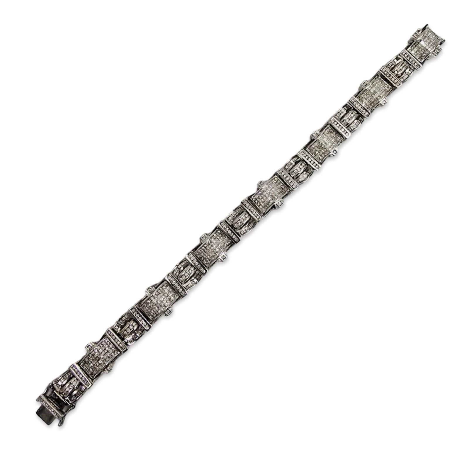 Bracelet Hommes Massive 15.02ctw Diamonds Art Deco Revival Link Bracelet 14K White Gold 9