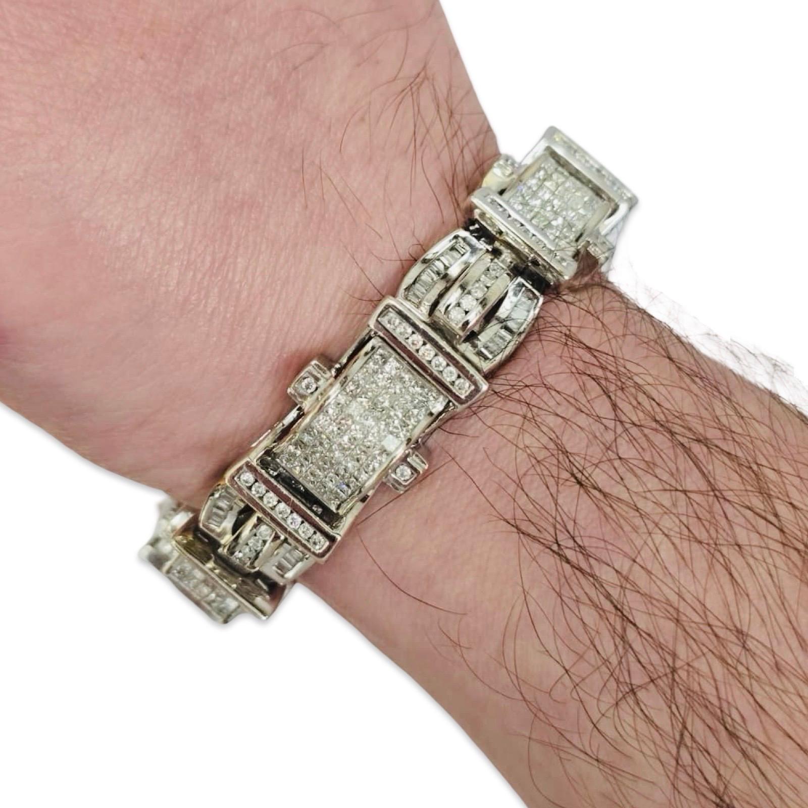Bracelet Hommes Massive 15.02ctw Diamonds Art Deco Revival Link Bracelet 14K White Gold 9