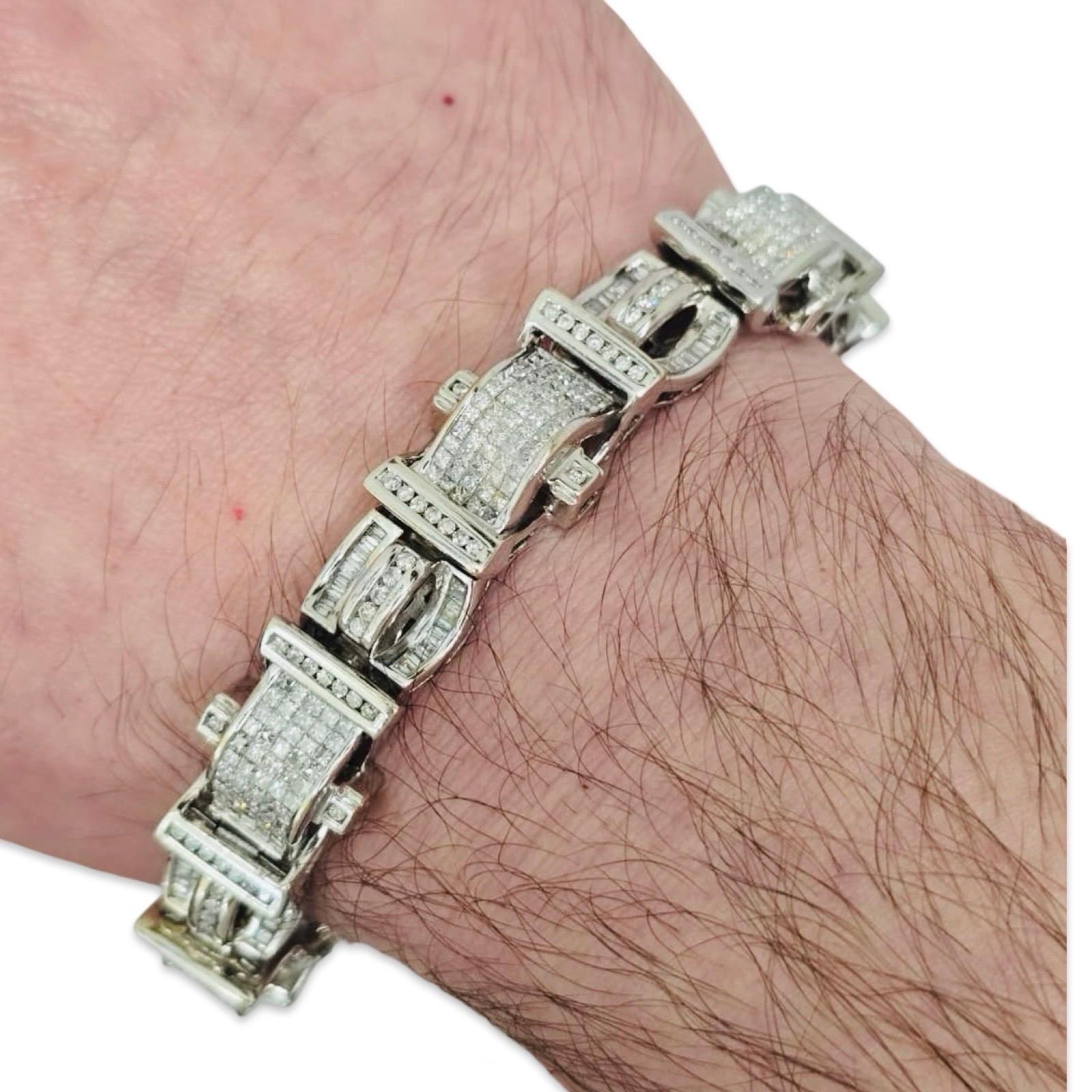 Bracelet Hommes Massive 15.02ctw Diamonds Art Deco Revival Link Bracelet 14K White Gold 9