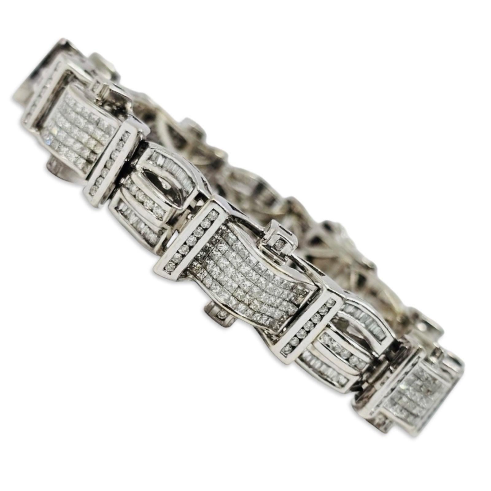 Bracelet Hommes Massive 15.02ctw Diamonds Art Deco Revival Link Bracelet 14K White Gold 9