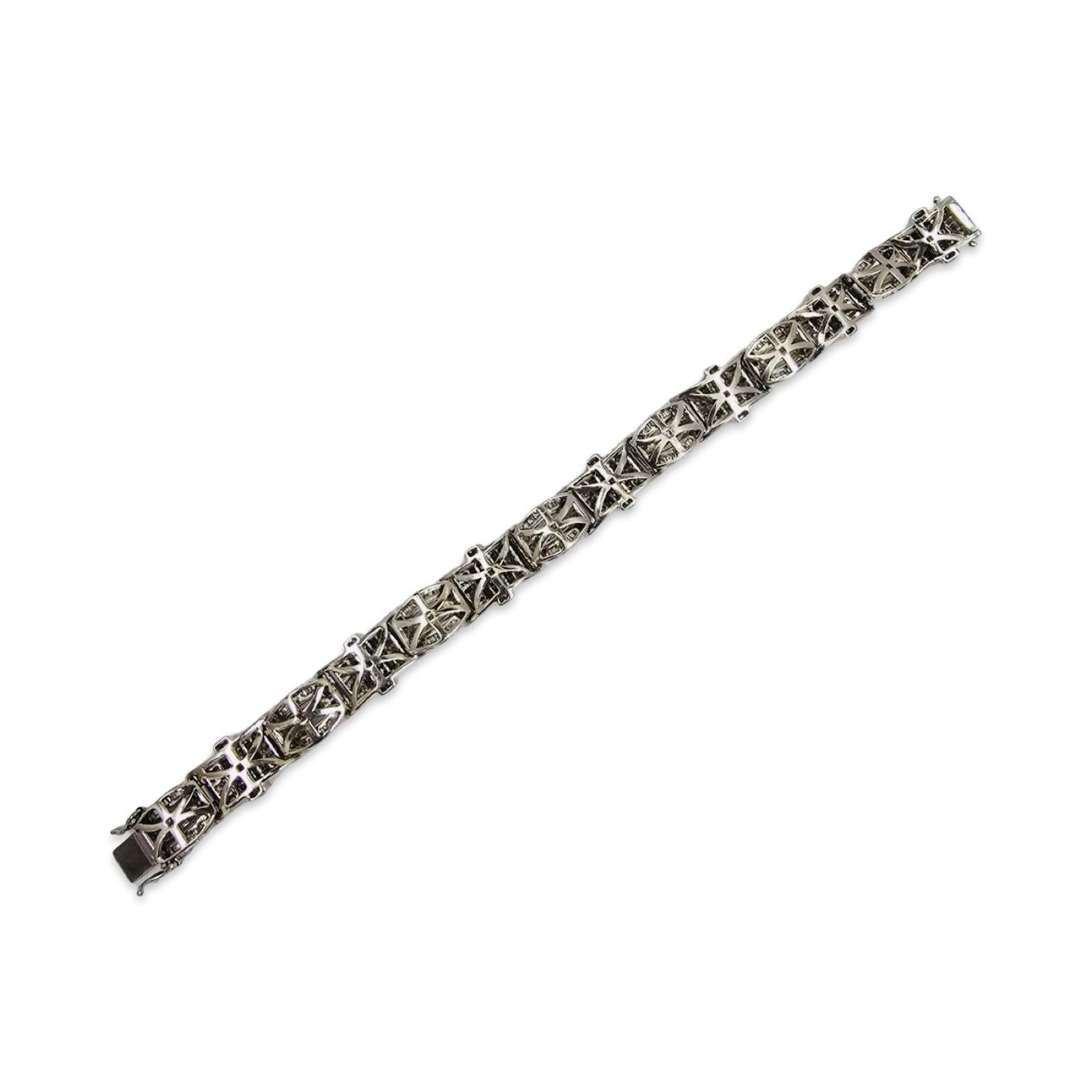 Bracelet Hommes Massive 15.02ctw Diamonds Art Deco Revival Link Bracelet 14K White Gold 9