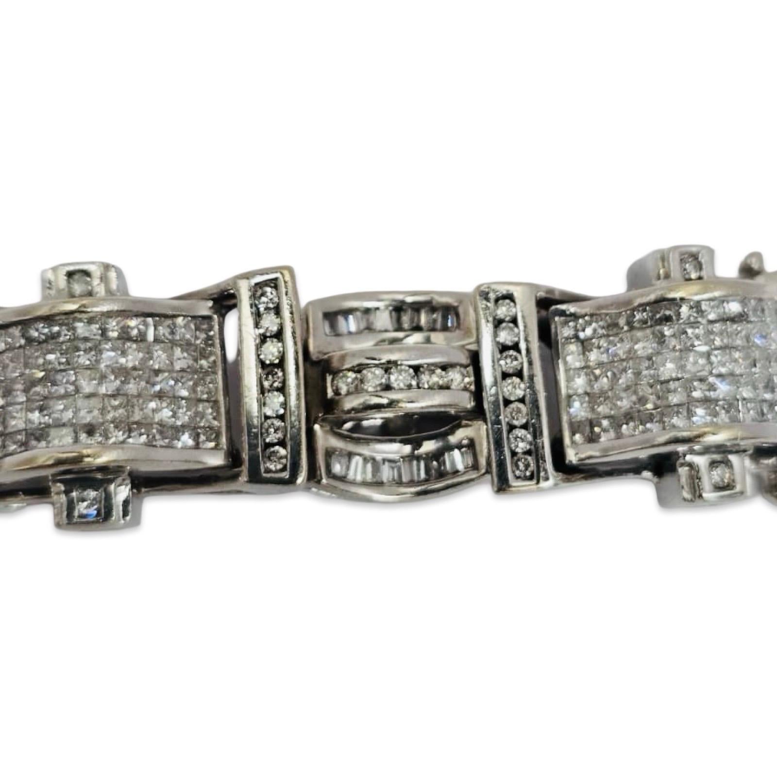 Bracelet Hommes Massive 15.02ctw Diamonds Art Deco Revival Link Bracelet 14K White Gold 9