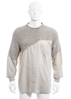 Men's Matsuda grey striped knitted cotton shirt sweater, ss 1995