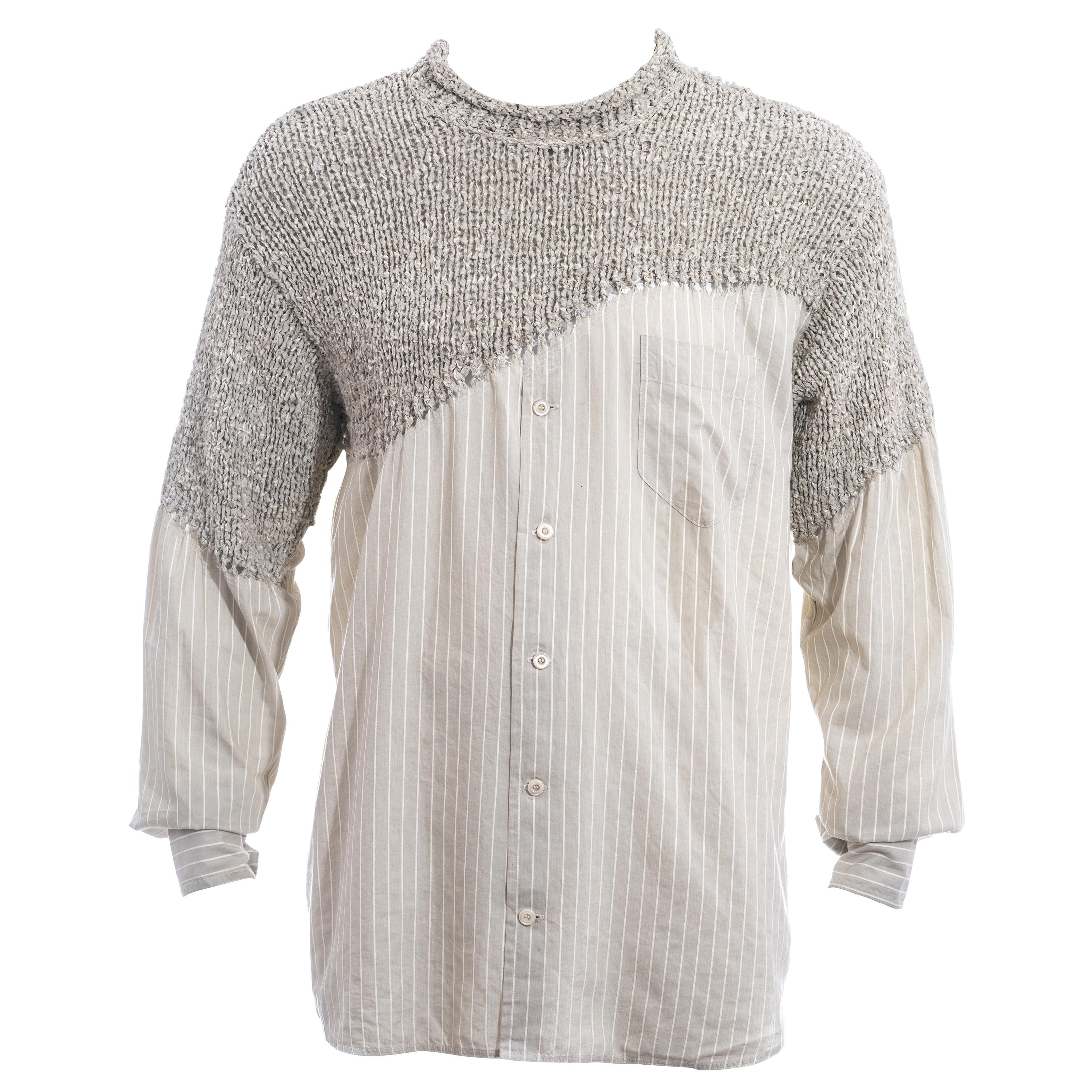 Men's Matsuda grey striped knitted cotton shirt sweater, ss 1995