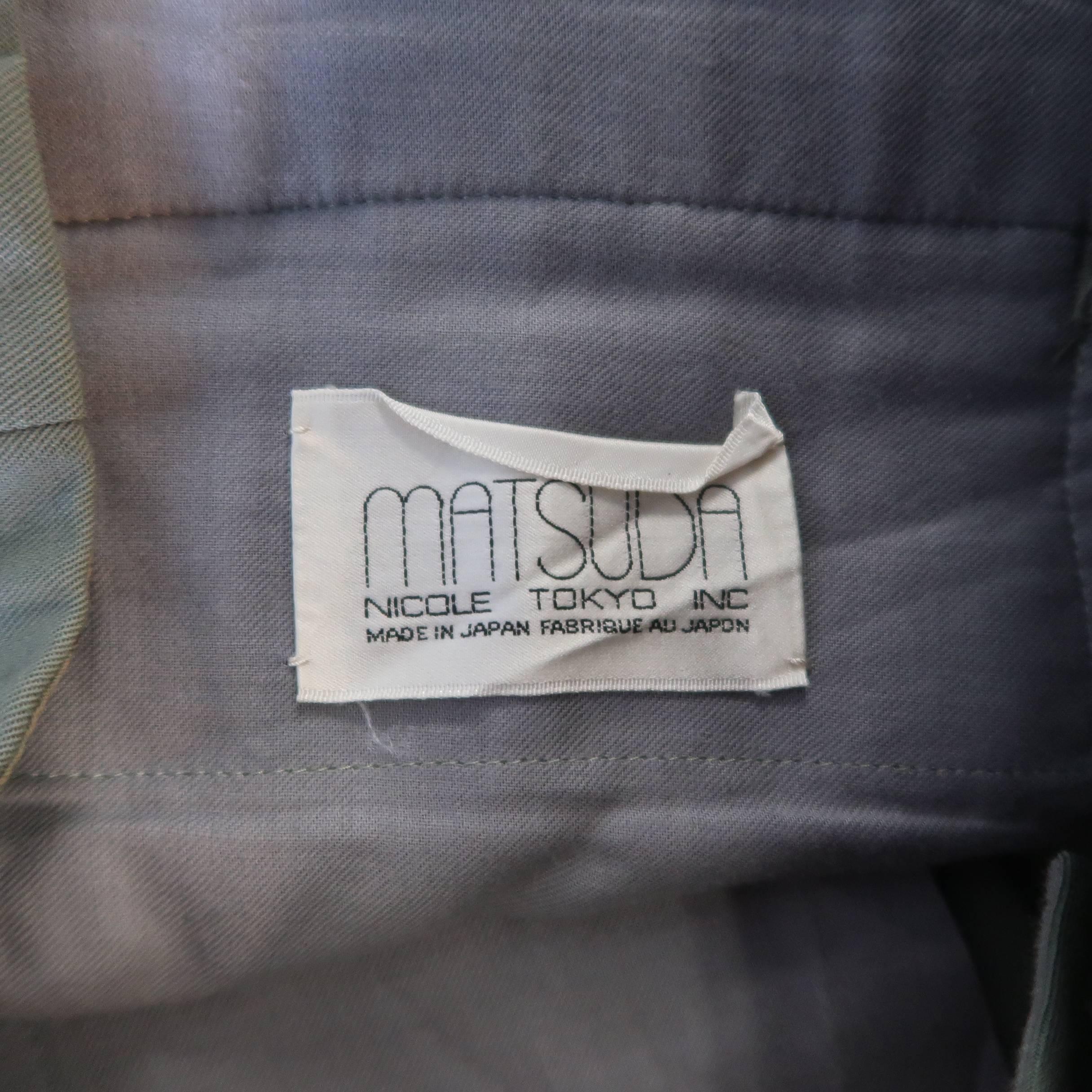 Men's MATSUDA Size 33 Sage Green Wool Pleated Dress Pants In Good Condition In San Francisco, CA