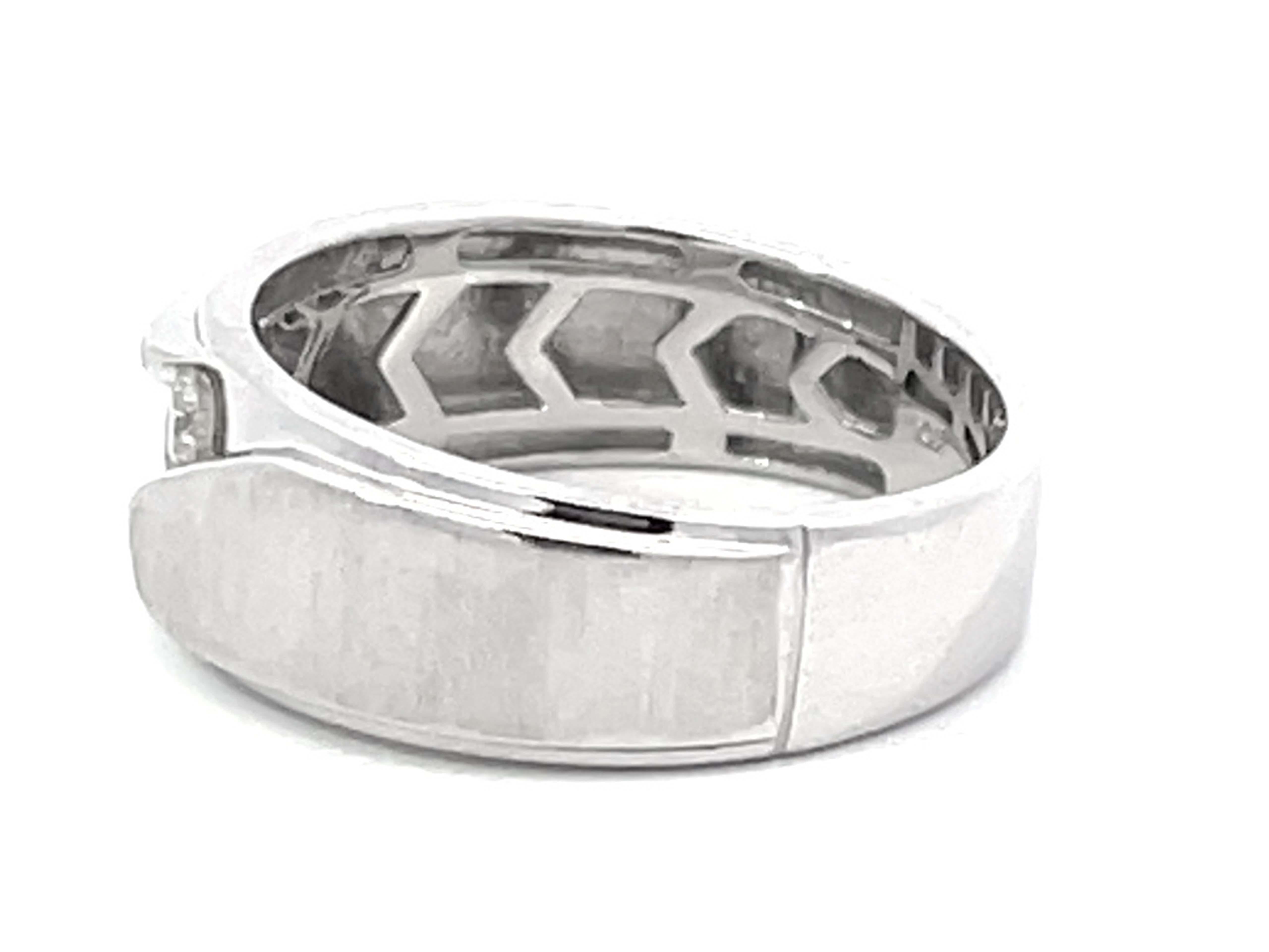 Women's or Men's Mens Matte and High Polish Finish Diamond Band Ring 10k White Gold For Sale