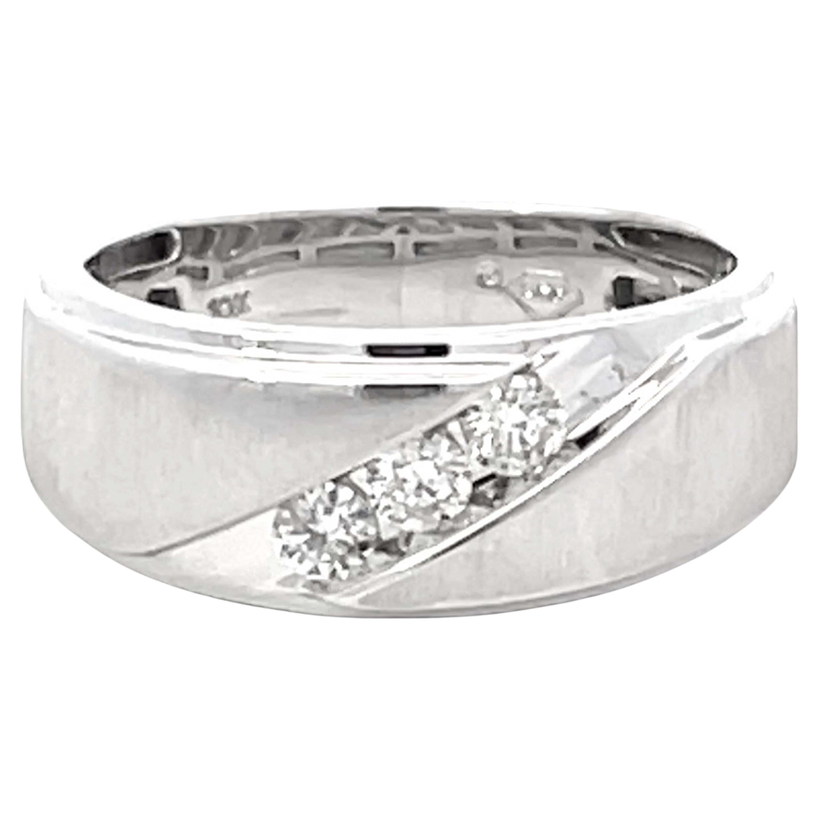Mens Matte and High Polish Finish Diamond Band Ring 10k White Gold For Sale