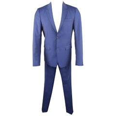 Men's MAURO GRIFONI 38 S Blue Sheen Wool Notch Lapel Suit
