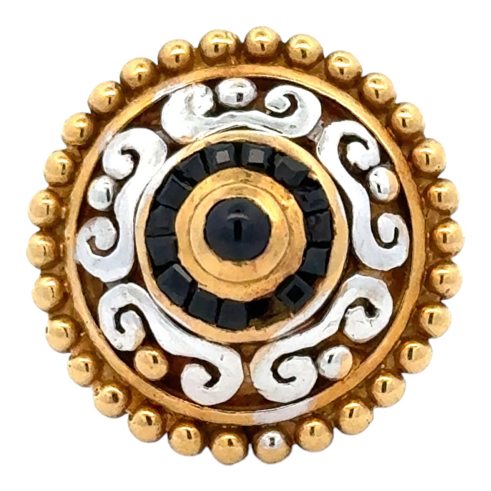Taille ronde Boutons de manchette vintage contemporains en or bicolore 18 carats à saphir rond en vente