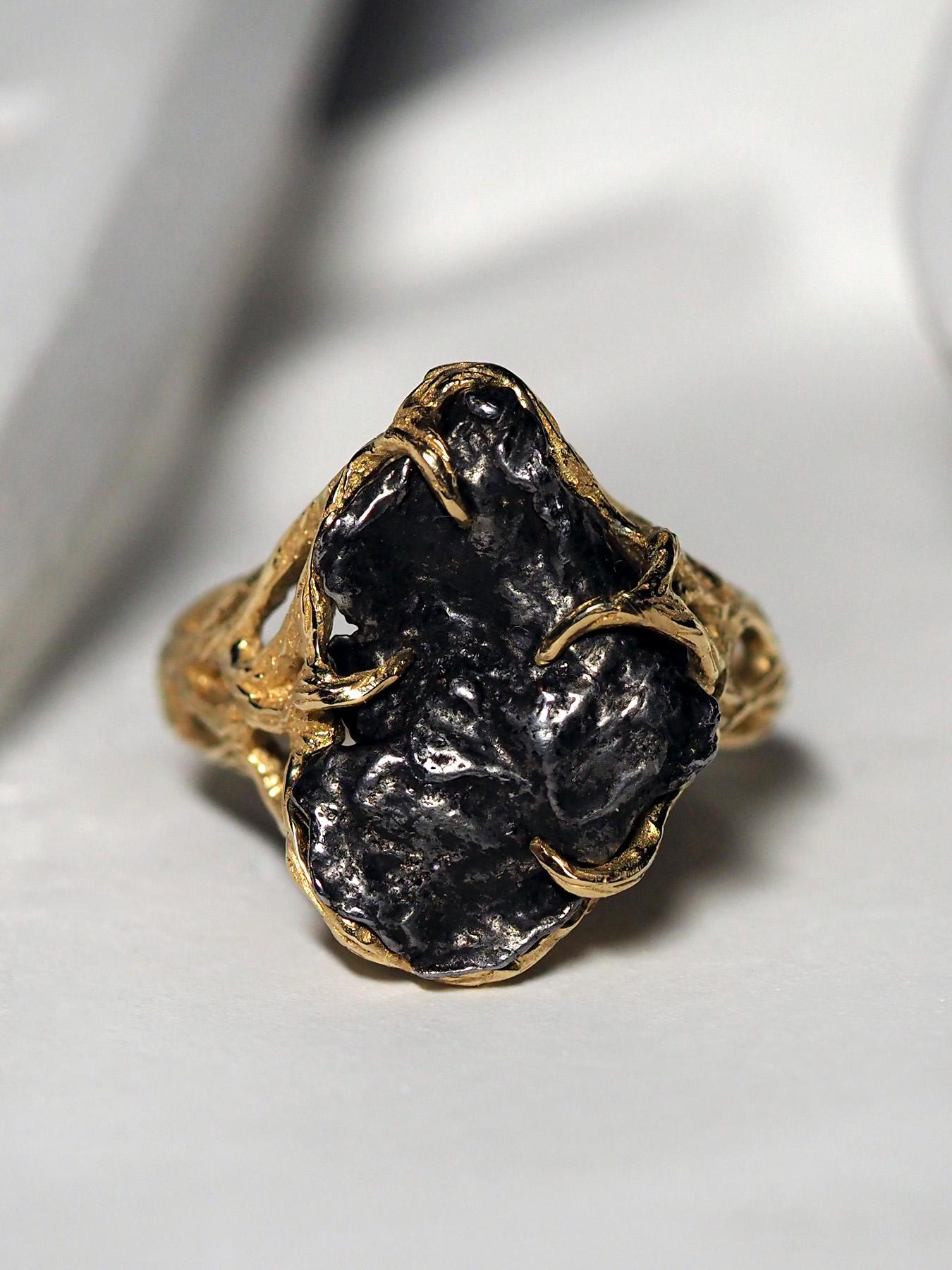 Artisan Meteorite Ring Gold Gemstone Unisex Engagement ring unusual