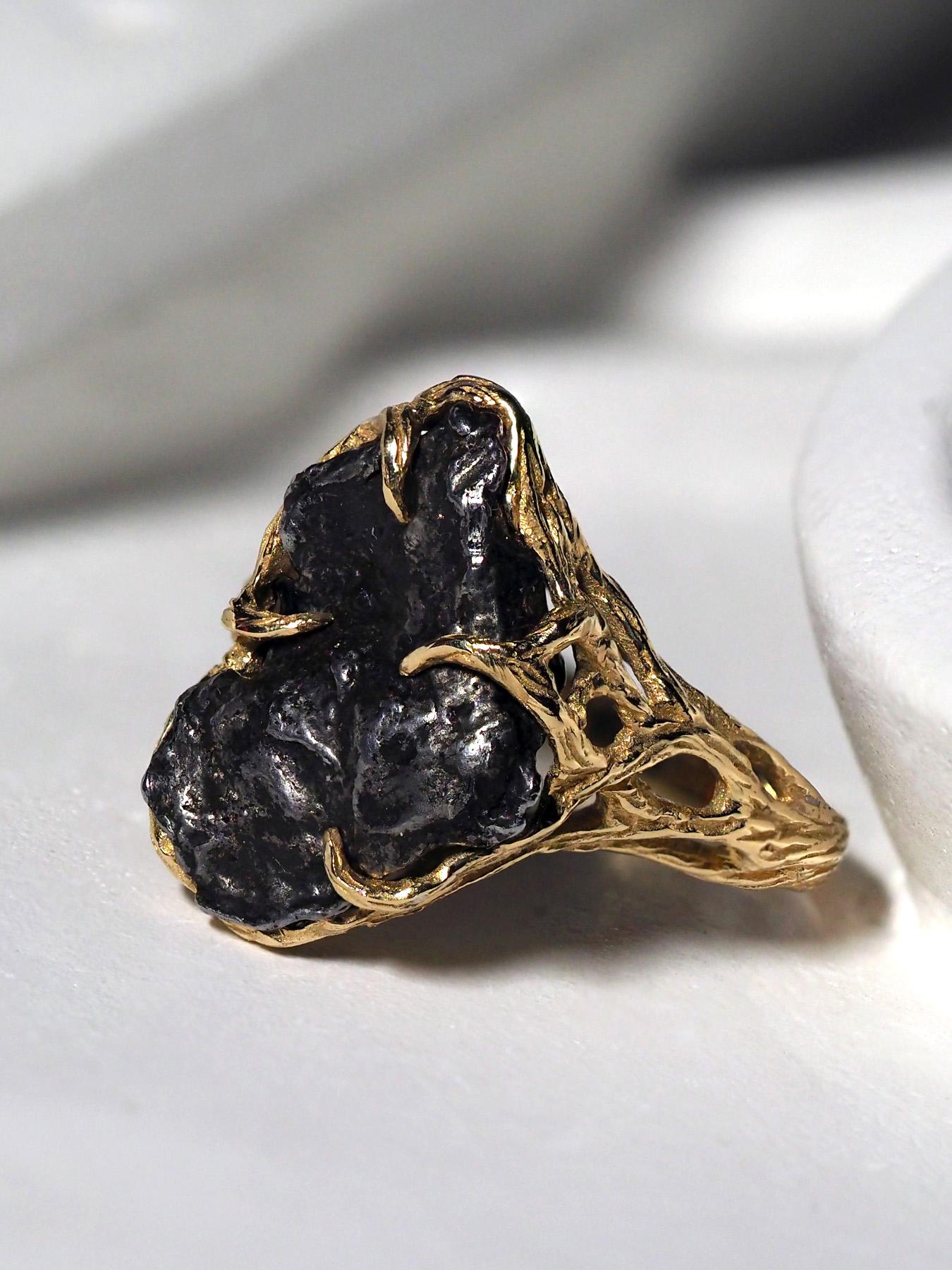 Meteorite Ring Gold Gemstone Unisex Engagement ring unusual 1
