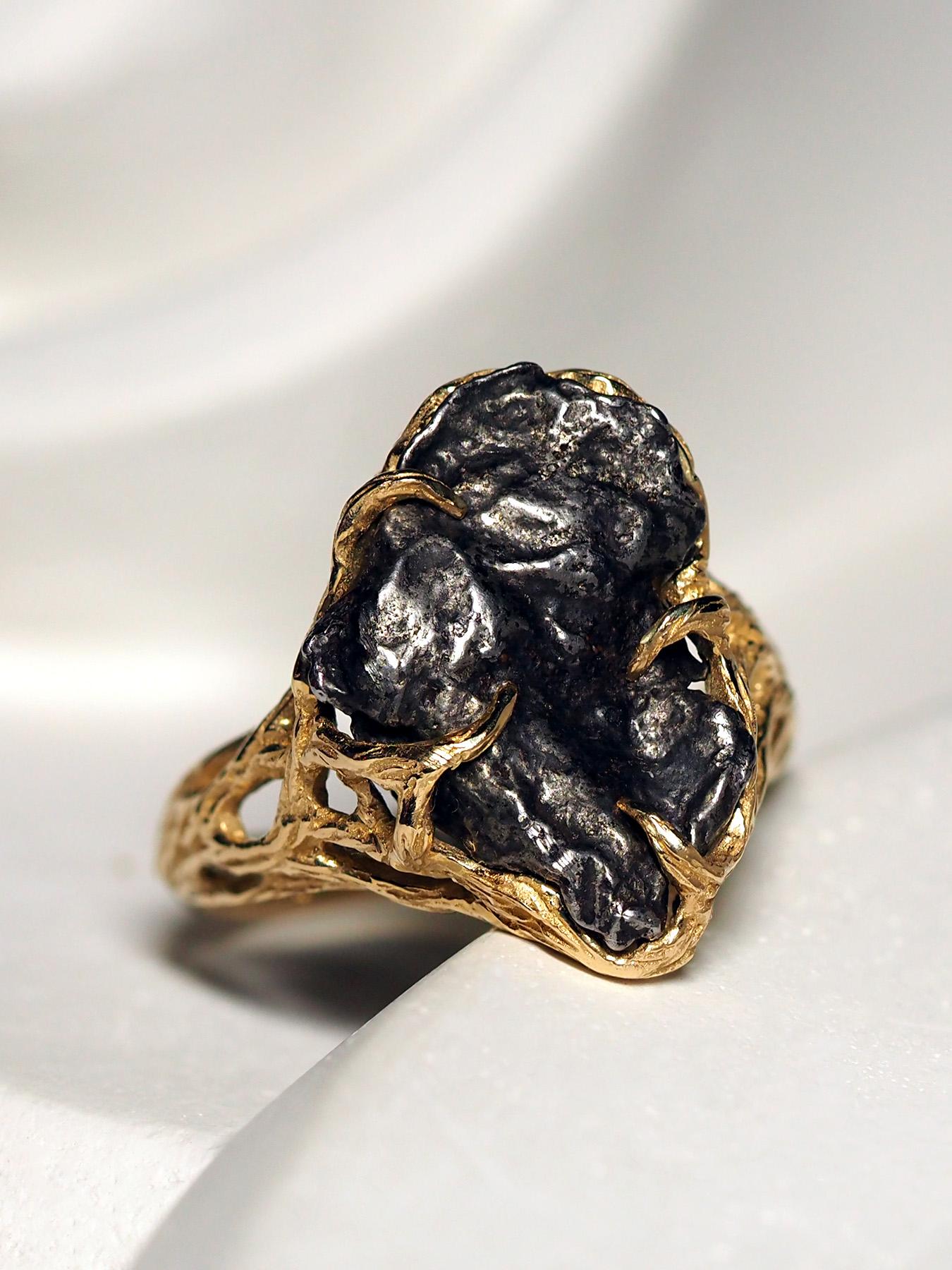 Meteorite Ring Gold Gemstone Unisex Engagement ring unusual 2