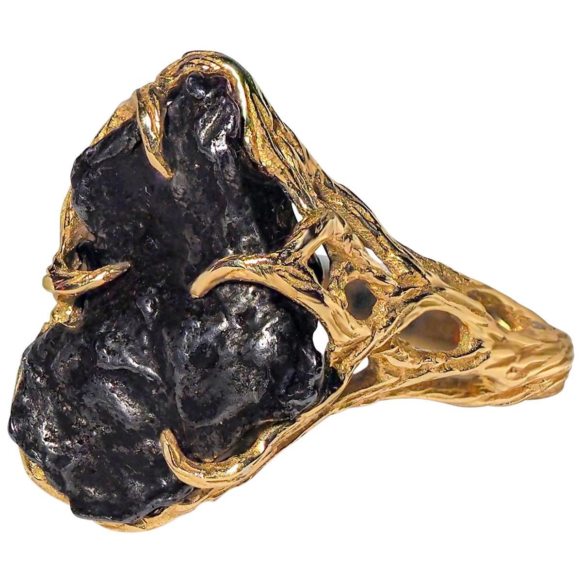 Meteorite Ring Gold Gemstone Unisex Engagement ring unusual